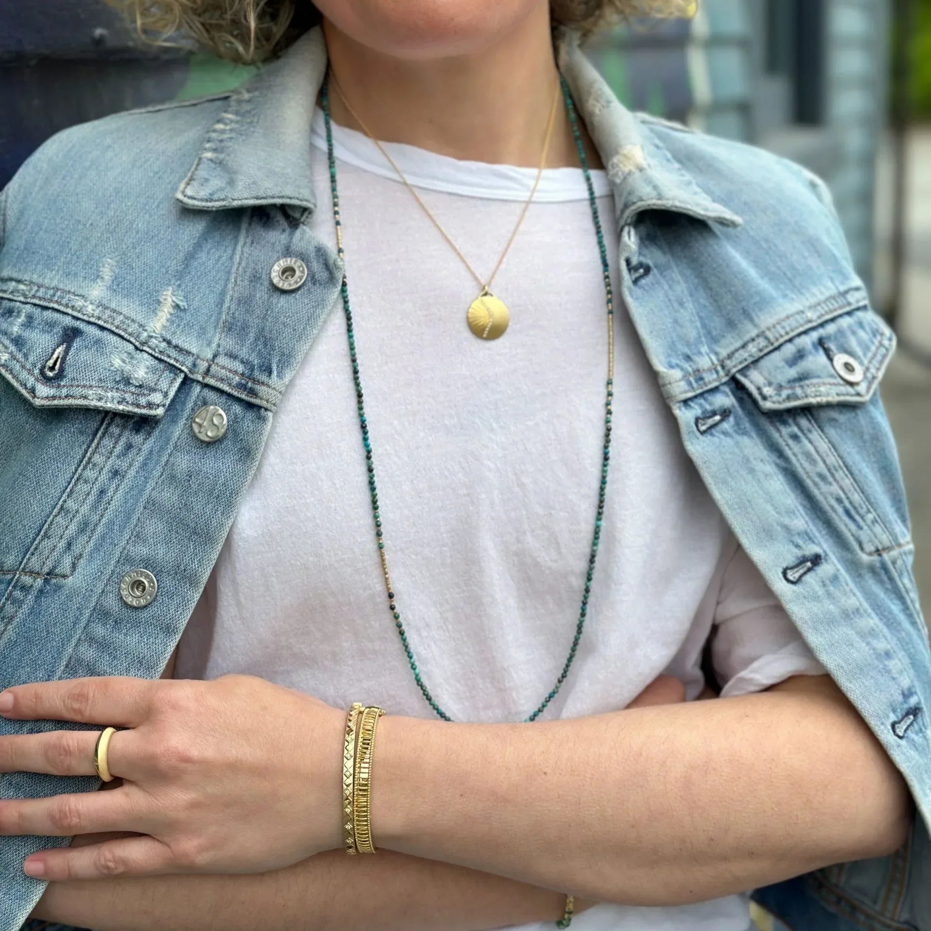 18 karat Yellow Gold and Chrysocolla Beaded Necklace