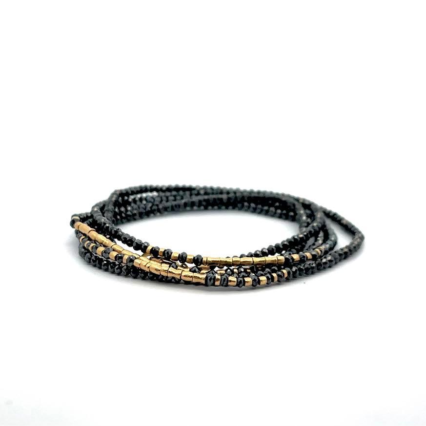 18 karat Yellow Gold and Black Diamond Beaded Necklace