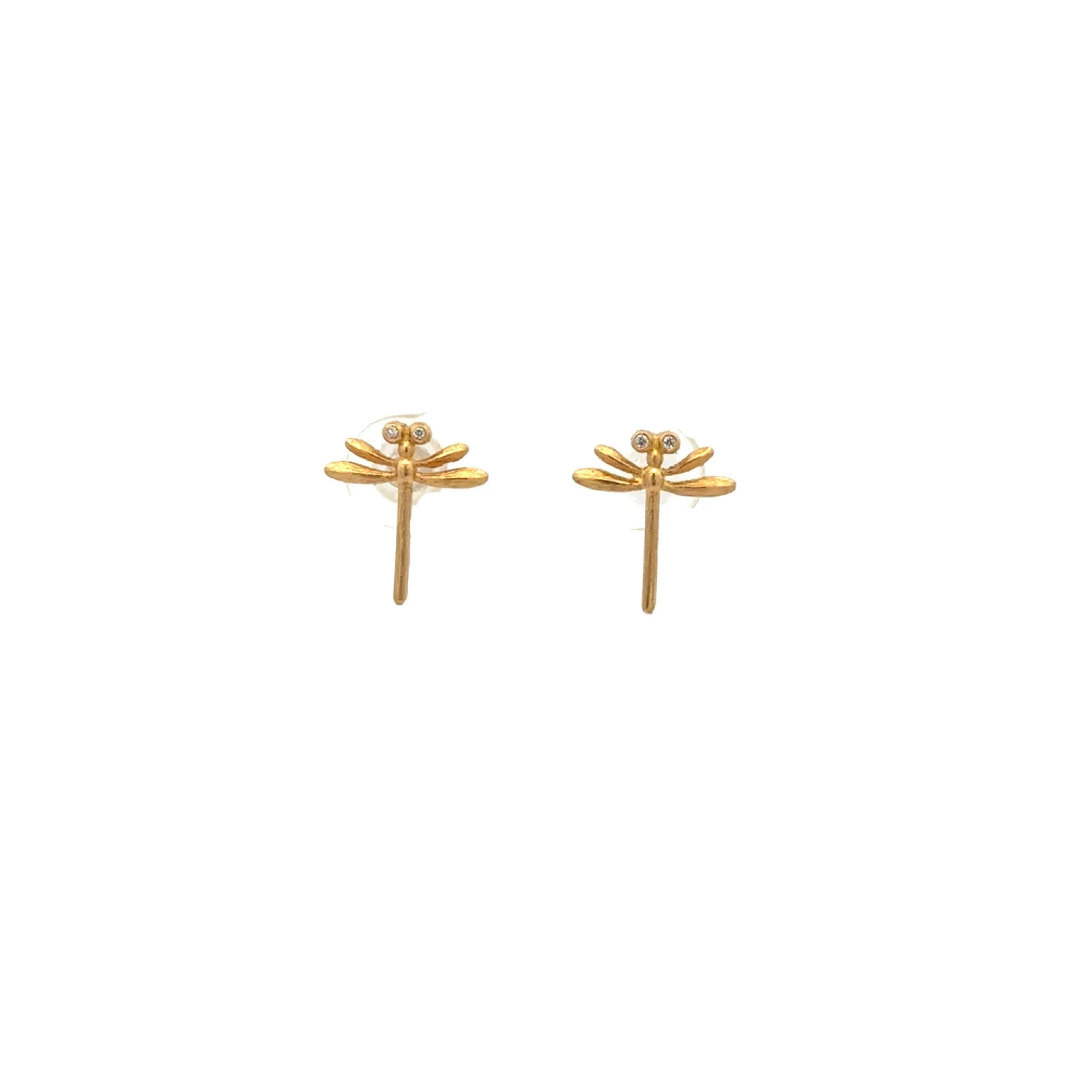 18 Karat Yellow Gold Dragonfly Stud Earrings