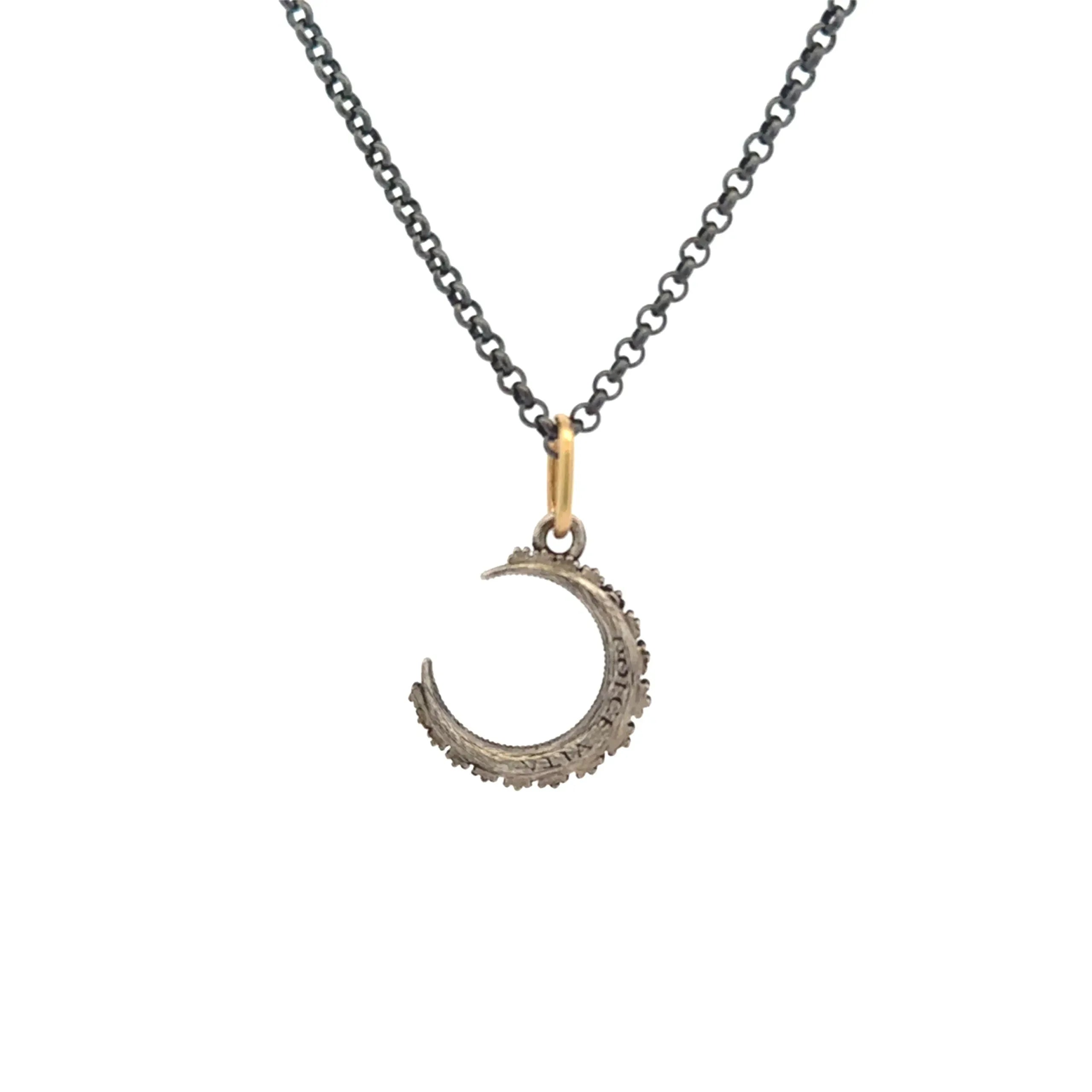 Oxidized Silver and Diamond Crescent Moon Charm