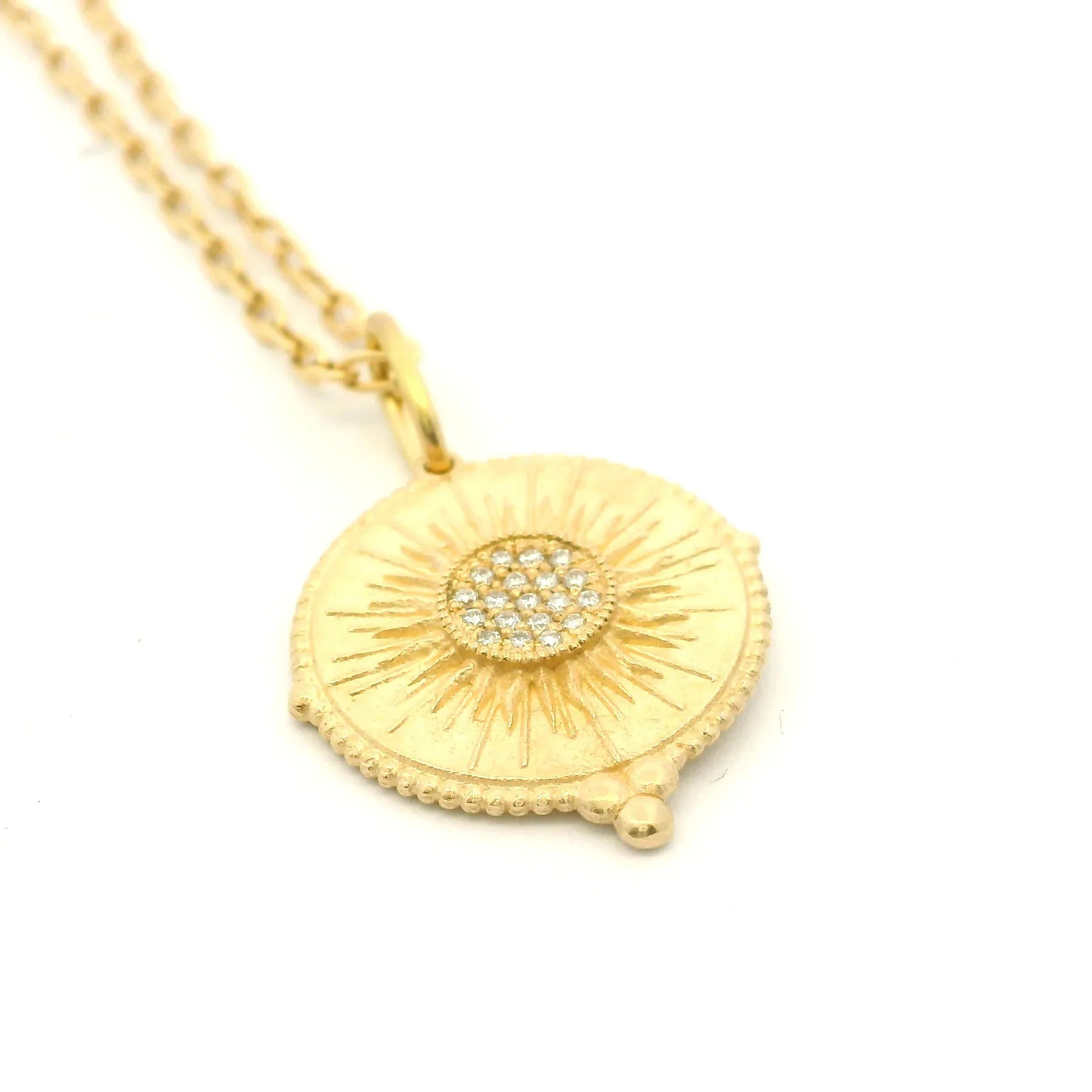 14 Karat Yellow Gold Pave Sun Charm