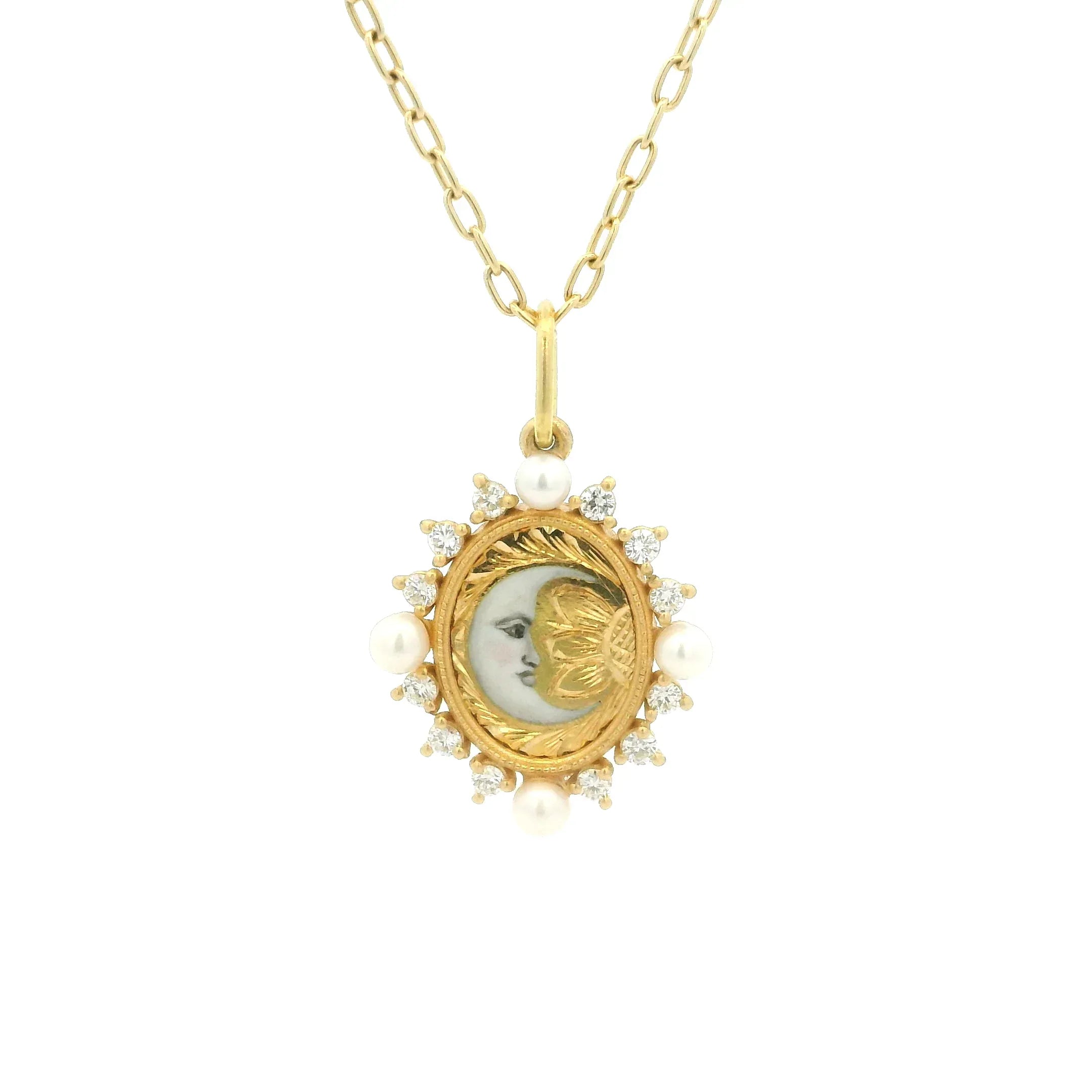 18 Karat Yellow Gold Hand Painted Moon Charm
