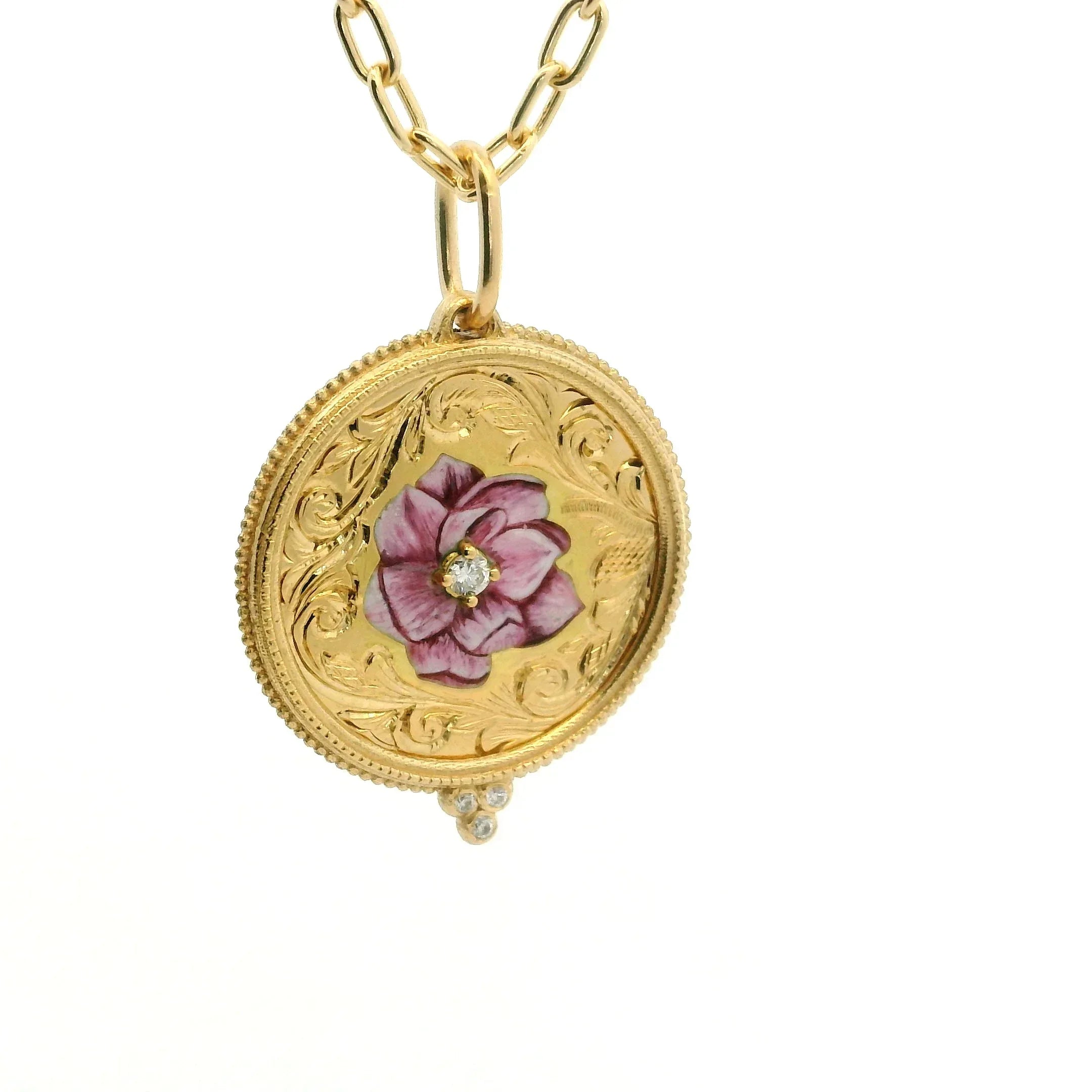 18 Karat Yellow Gold Hand Engraved Charm