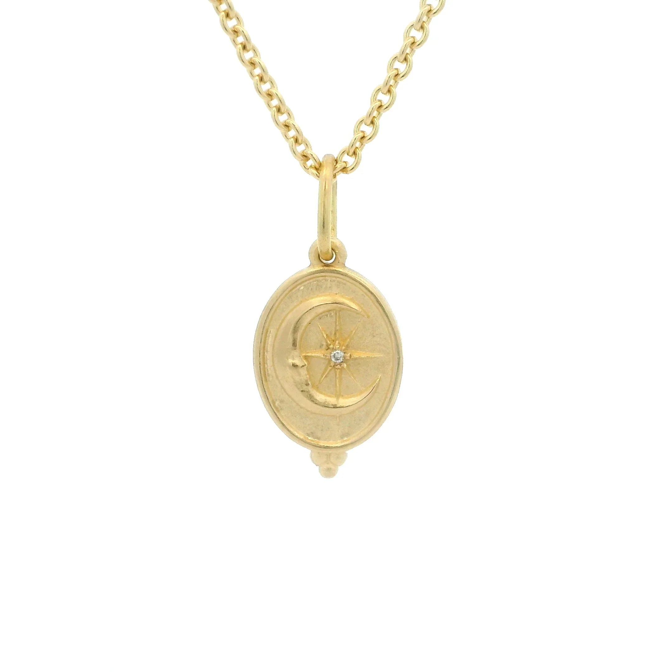 14 Karat Yellow Gold Oval Man In The Moon Charm