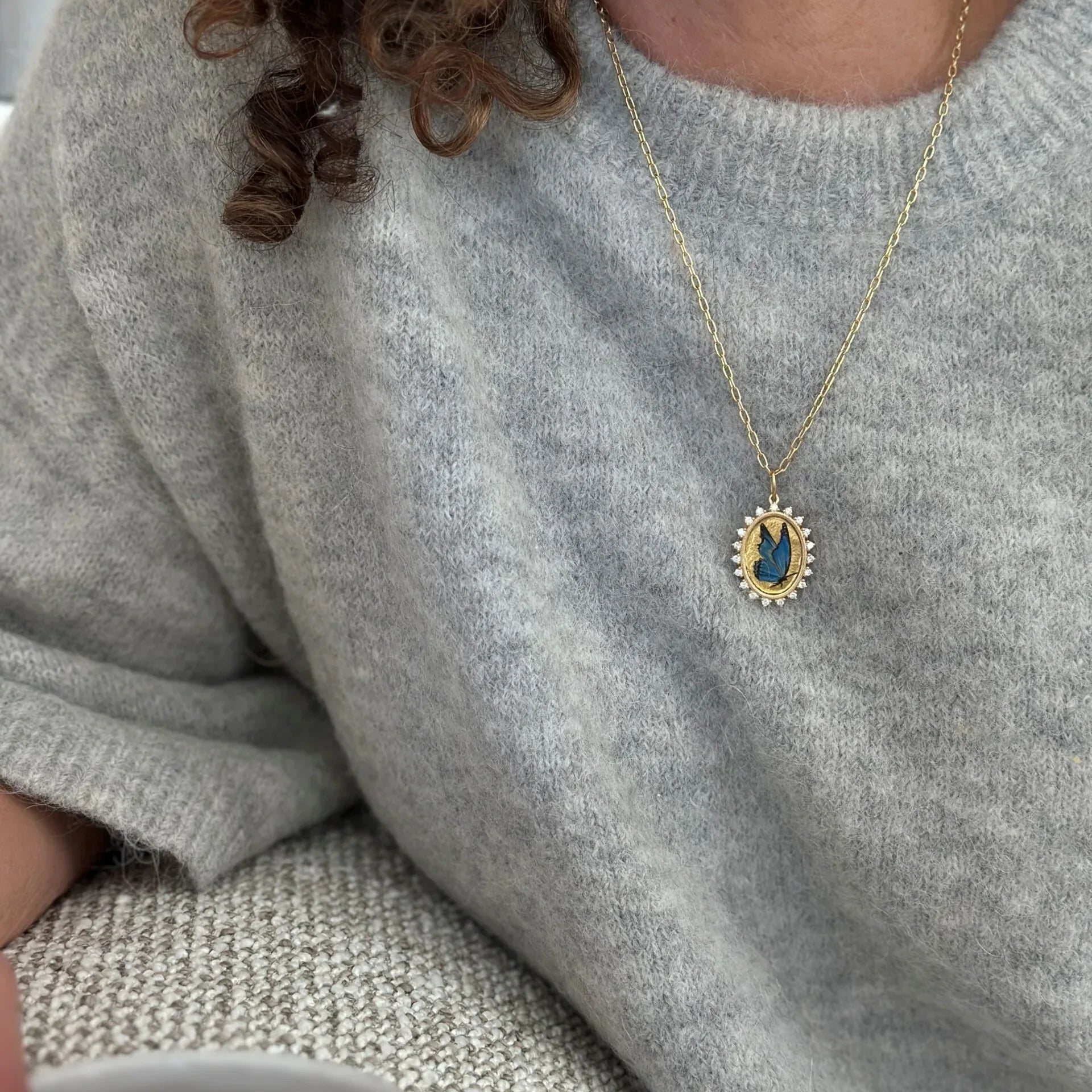 18 Karat Yellow Gold Hand Painted Butterfly Charm