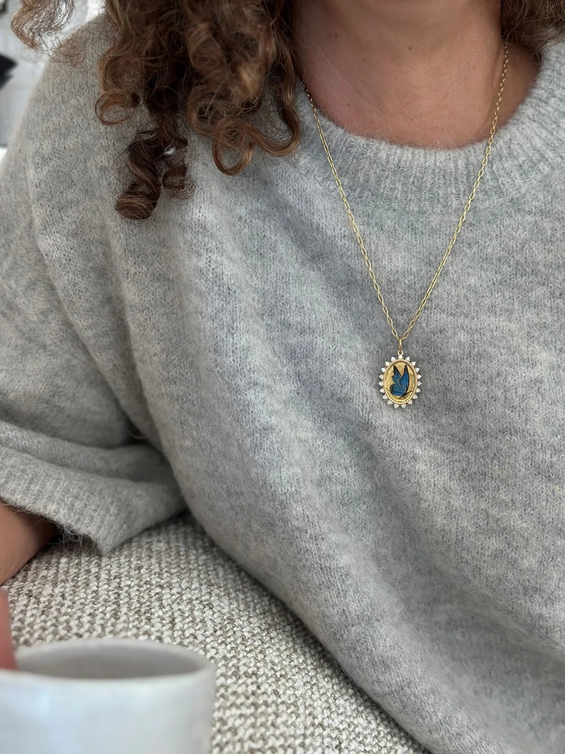 18 Karat Yellow Gold Hand Painted Butterfly Charm