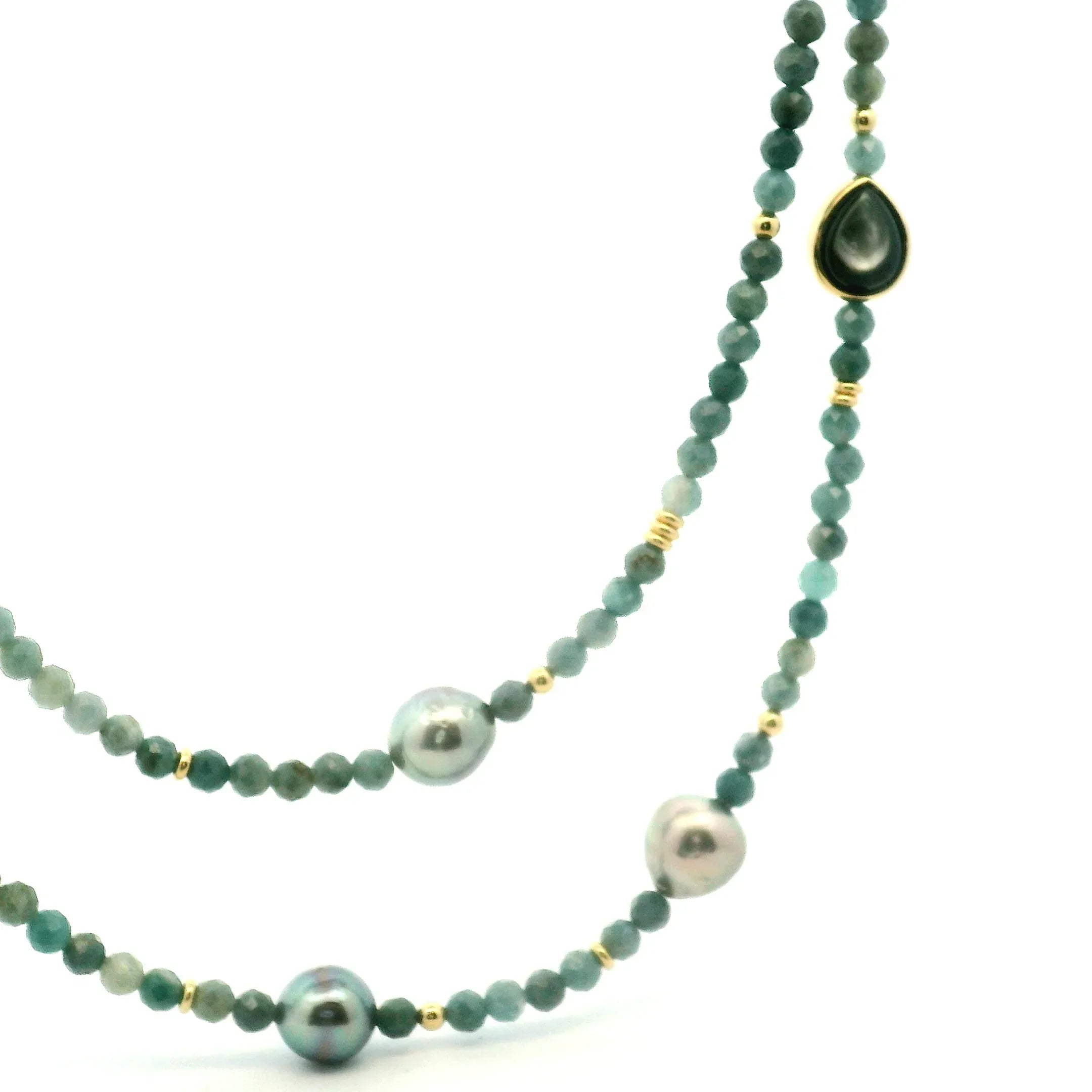Yellow Gold Multi Color Tourmaline and Tahitian Pearl Necklace
