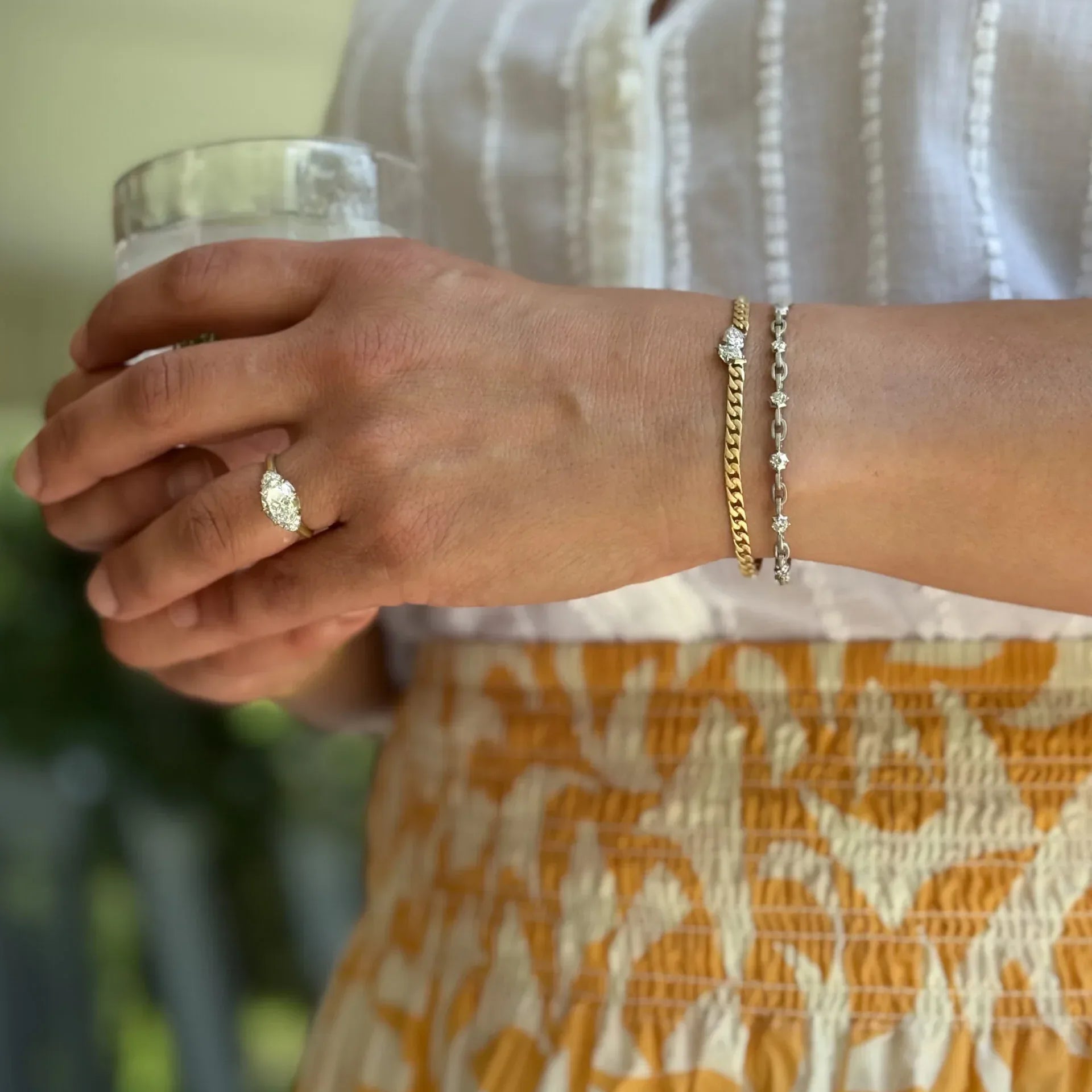 Yellow Gold, Platinum and Diamond Posey Curb Bracelet