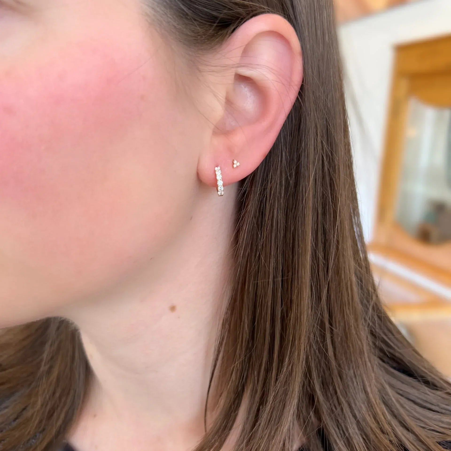 Yellow gold and Diamond Petite Hoops
