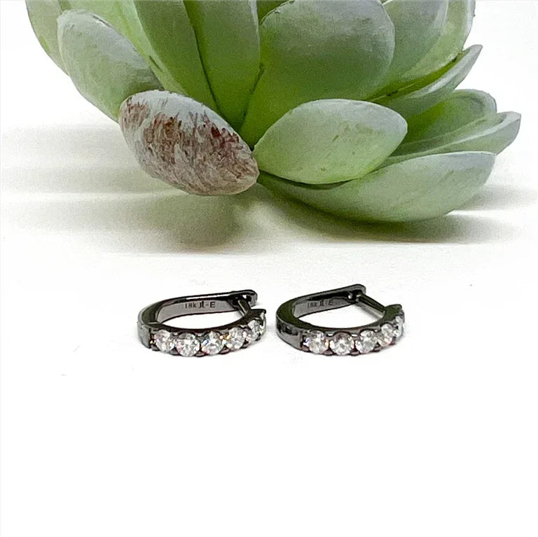 Blackened White Gold and Diamond Large Slim Hoops