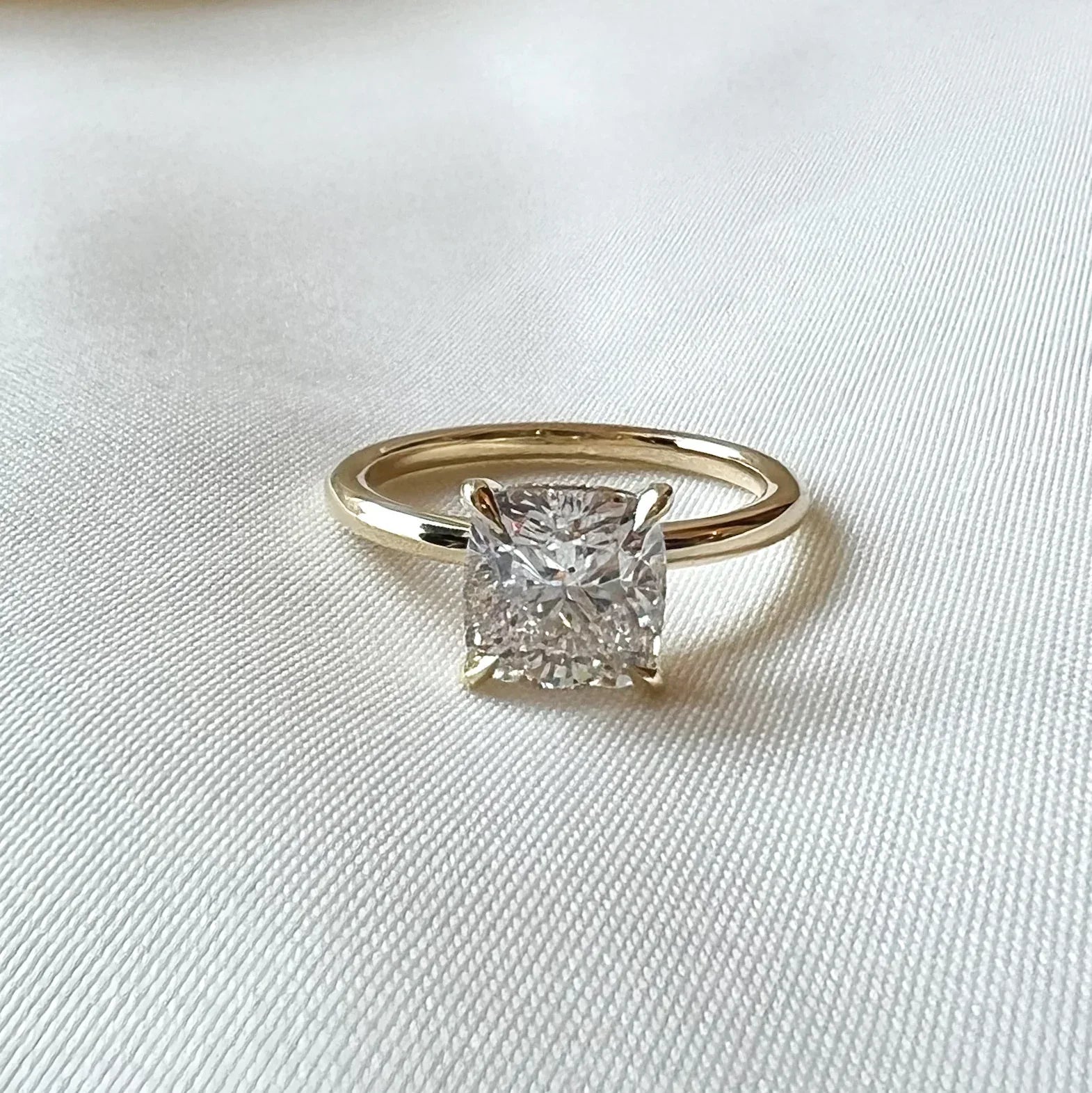 Yellow Gold and 2.01 Ct Cushion Cut Diamond Ring