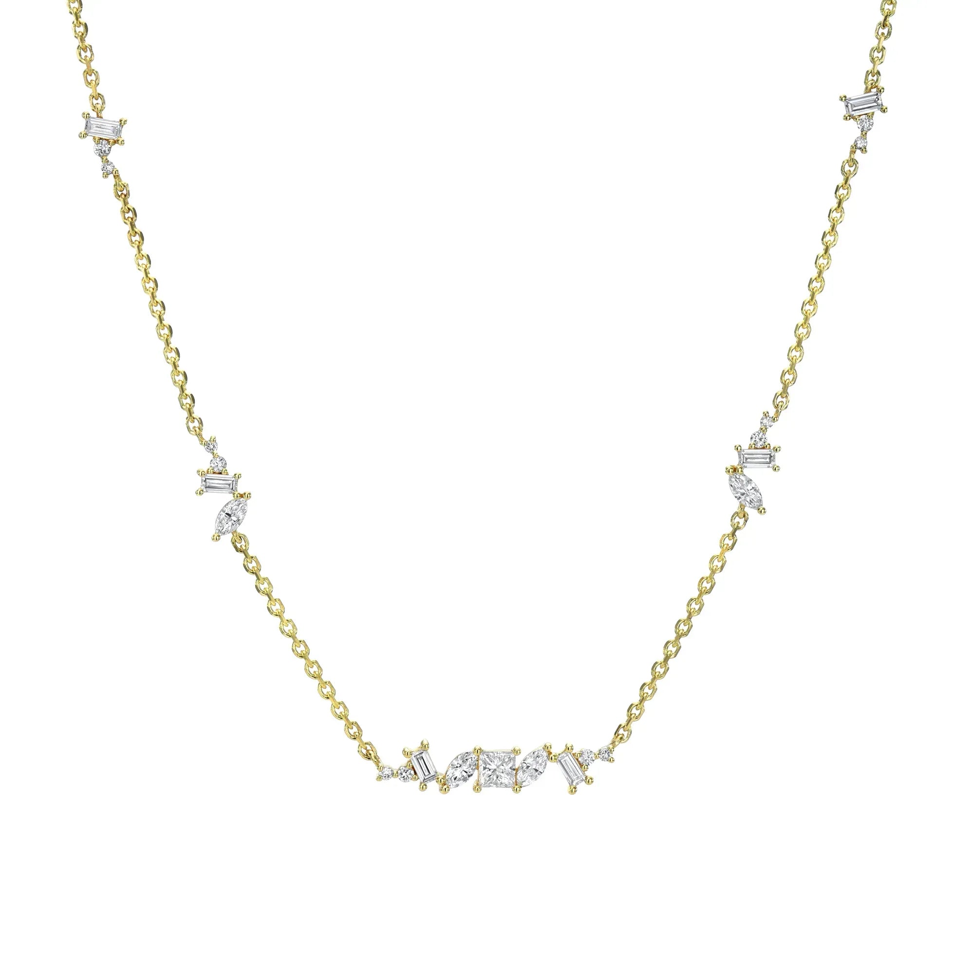 Yellow Gold and Diamond Station Necklace