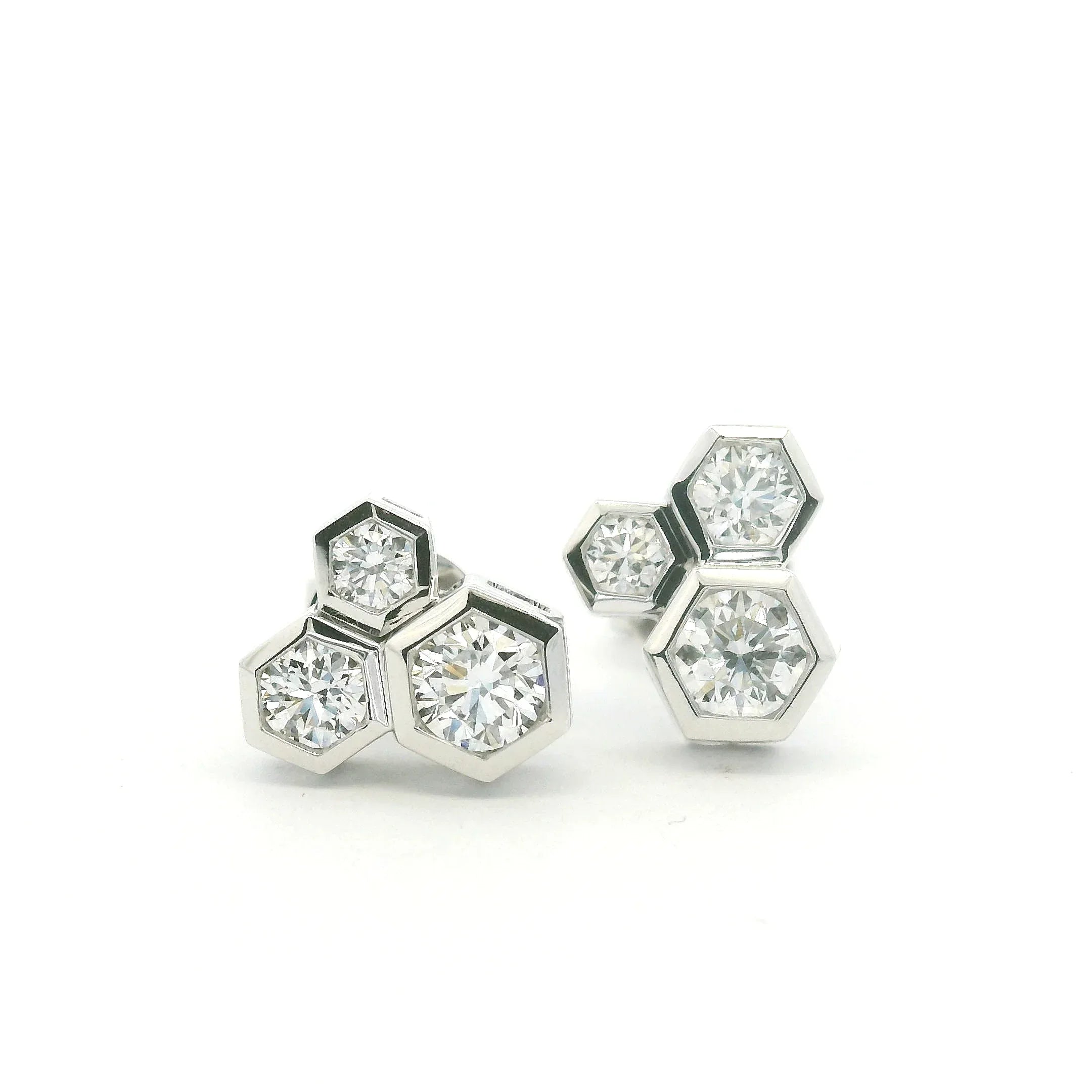 White Gold Hex Cluster Earrings