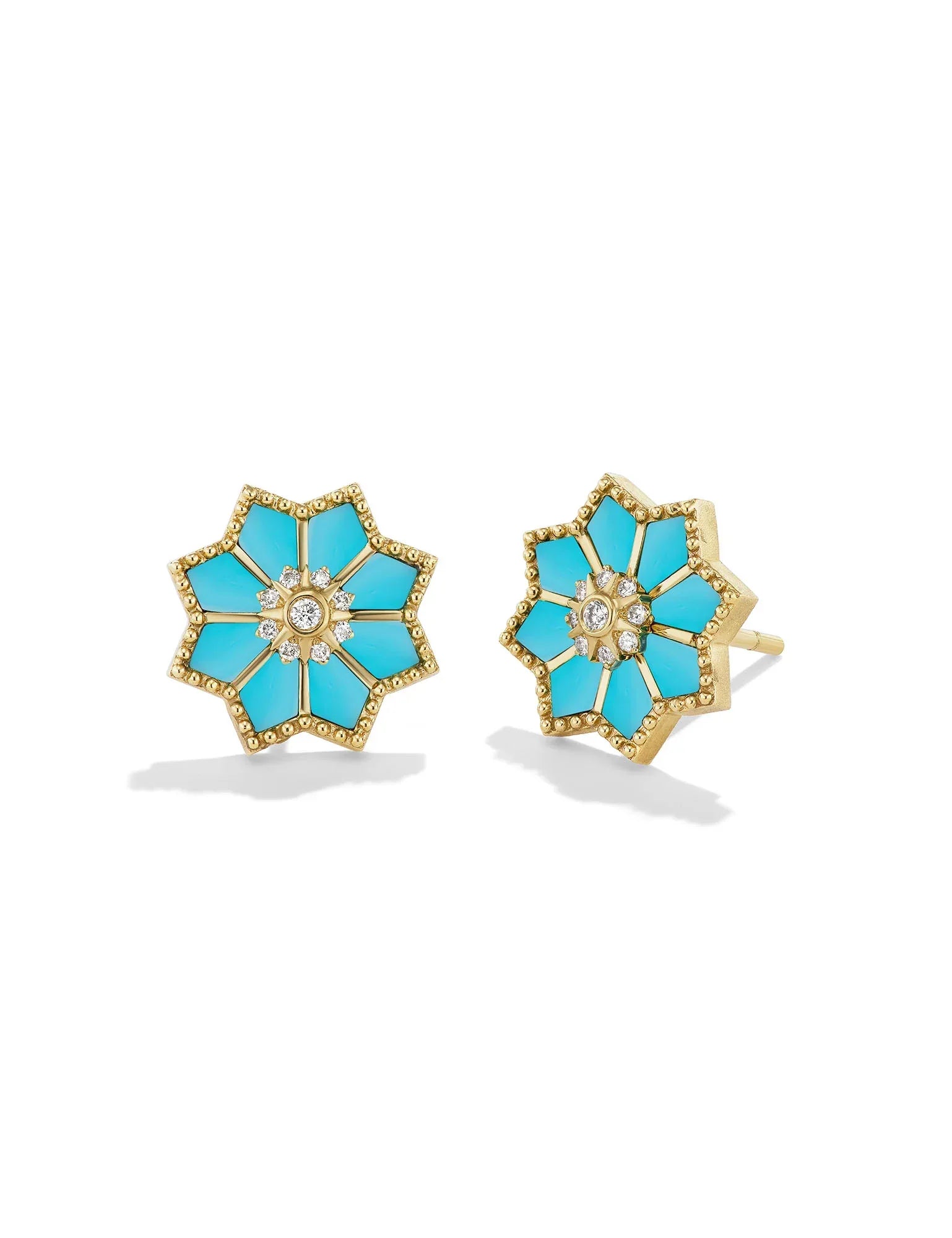 18 karat Yellow Gold, Turquoise and Diamond "Fez" Stud Earrings