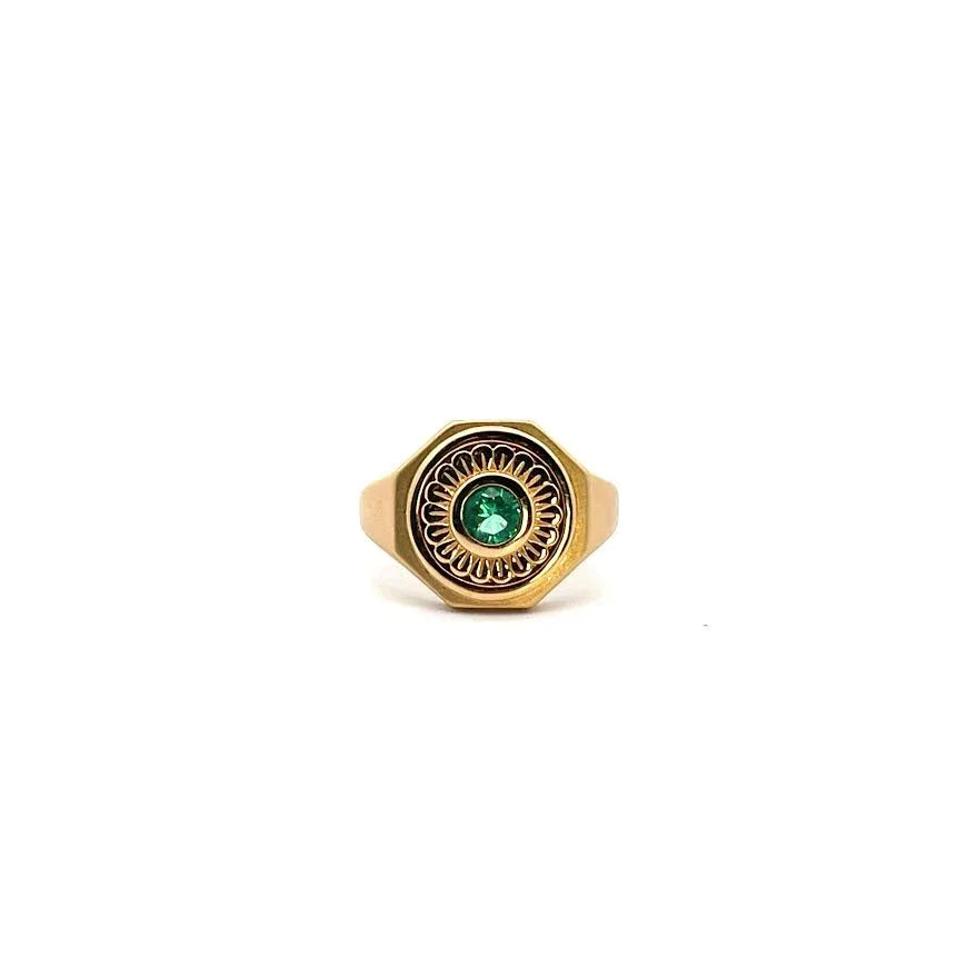 Emerald Mandala Signet Ring