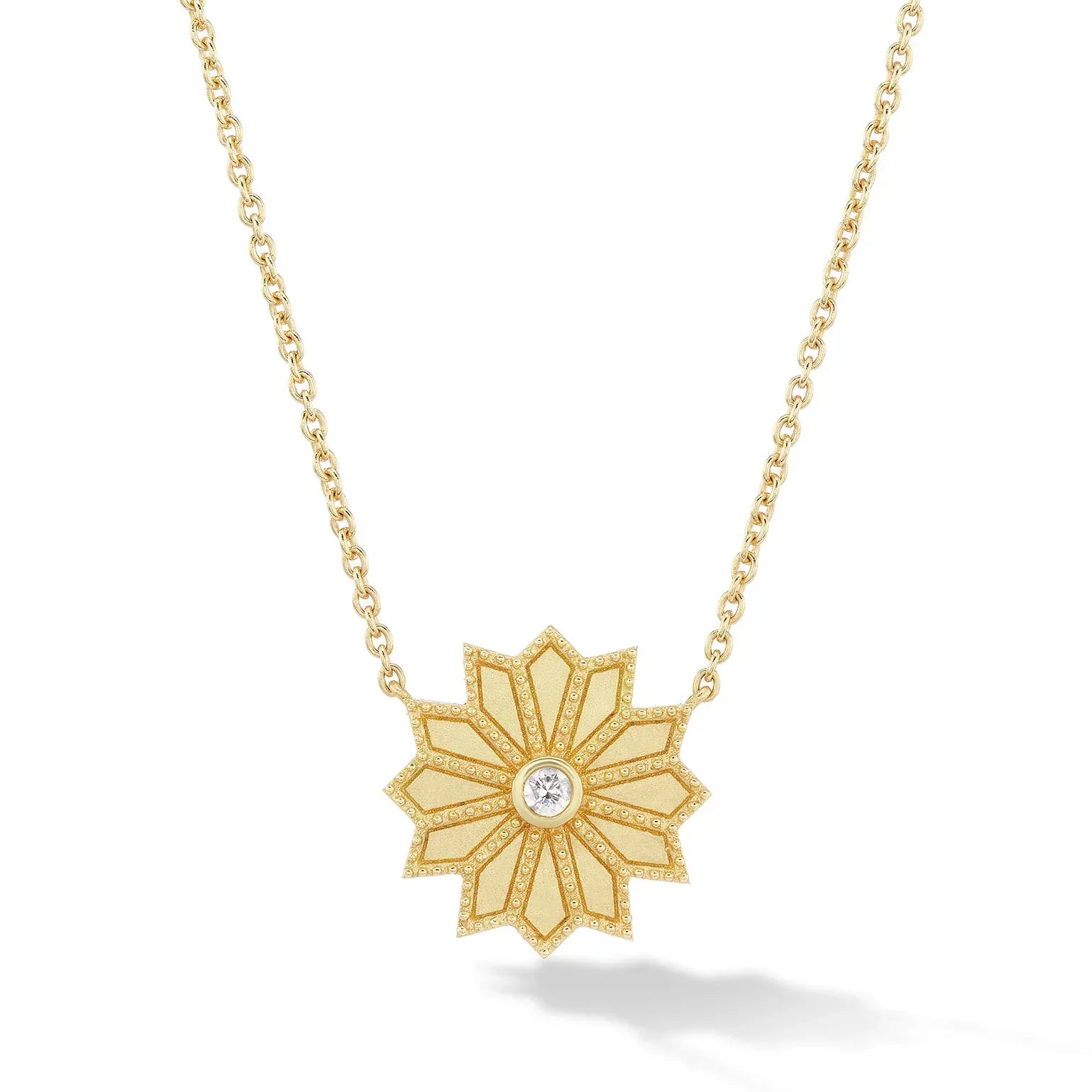 18 karat Yellow Gold and Diamond "Mini Sacred Flower" Necklace