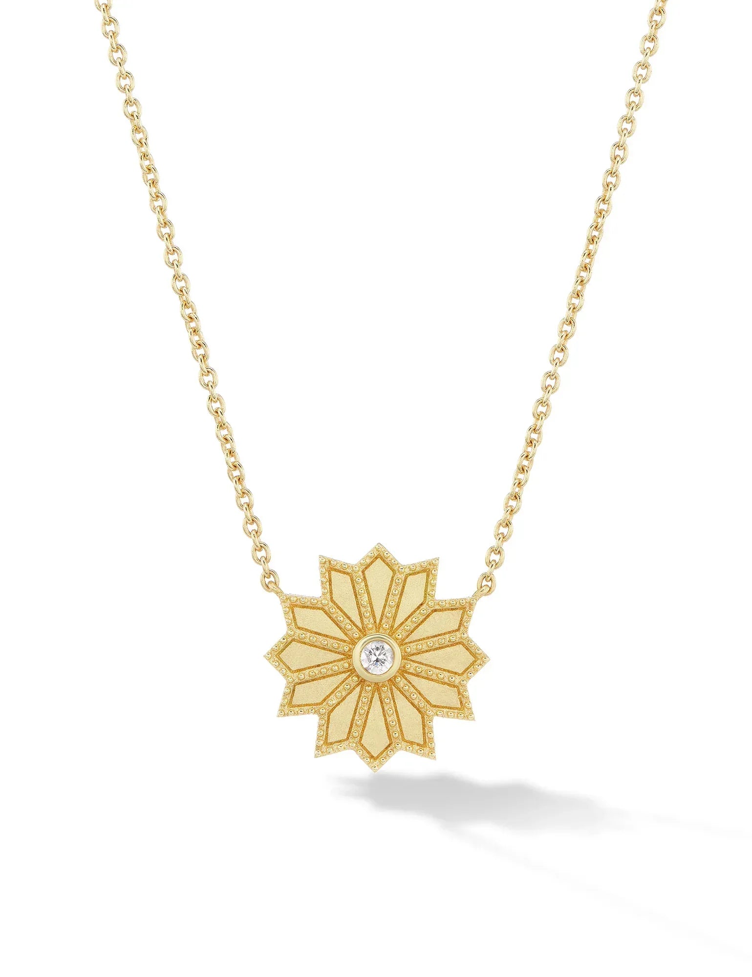 18 karat Yellow Gold and Diamond "Mini Sacred Flower" Necklace