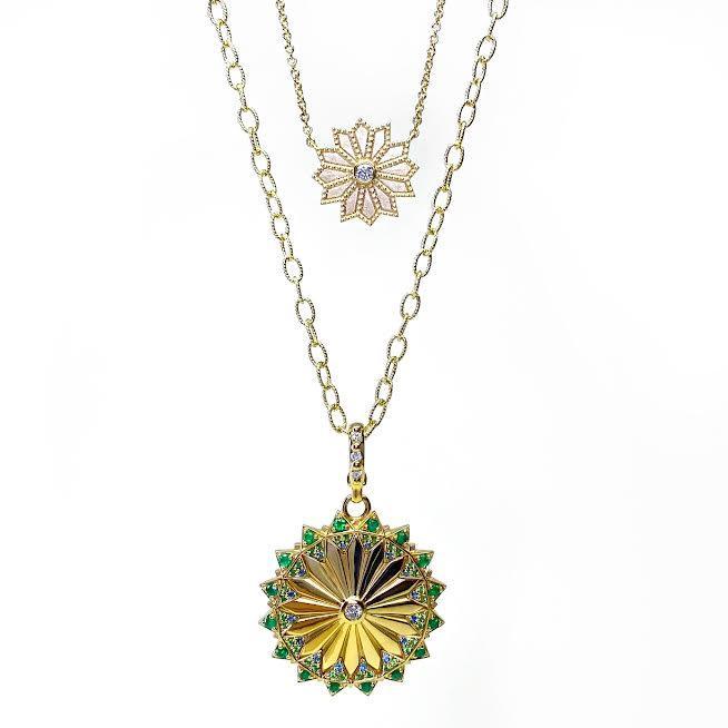 18 karat Yellow Gold and Diamond "Mini Sacred Flower" Necklace