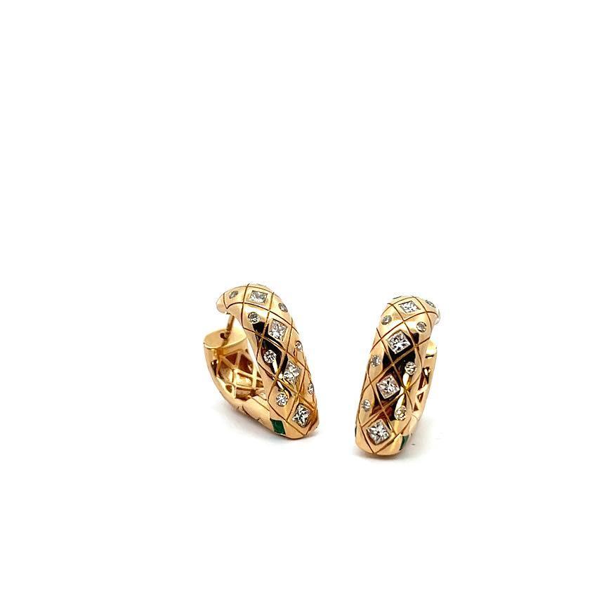 Yellow gold, Emerald and Diamond "Mama Bliss" Hoops