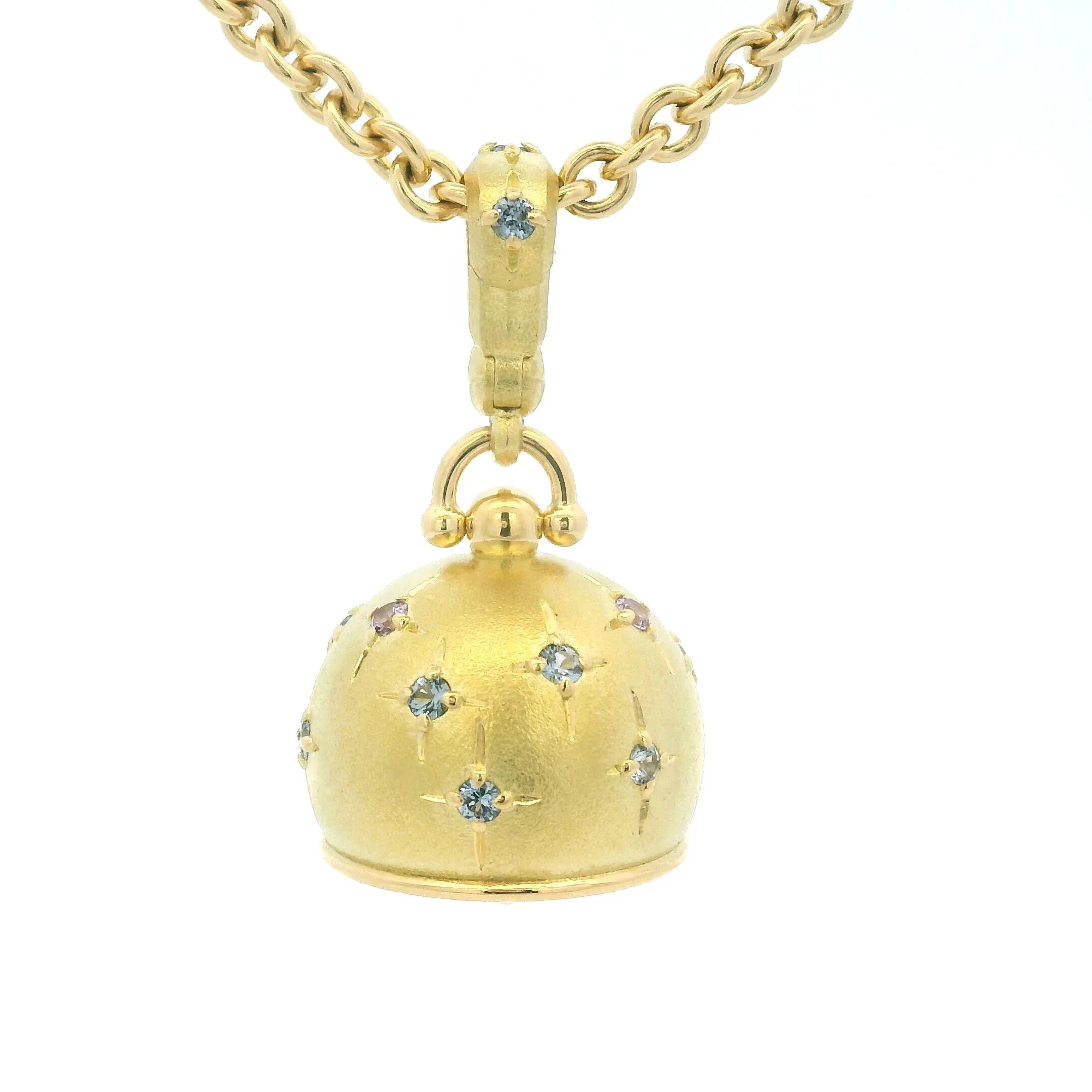 18 Karat Yellow Gold Spinel and Sapphire Meditation Bell