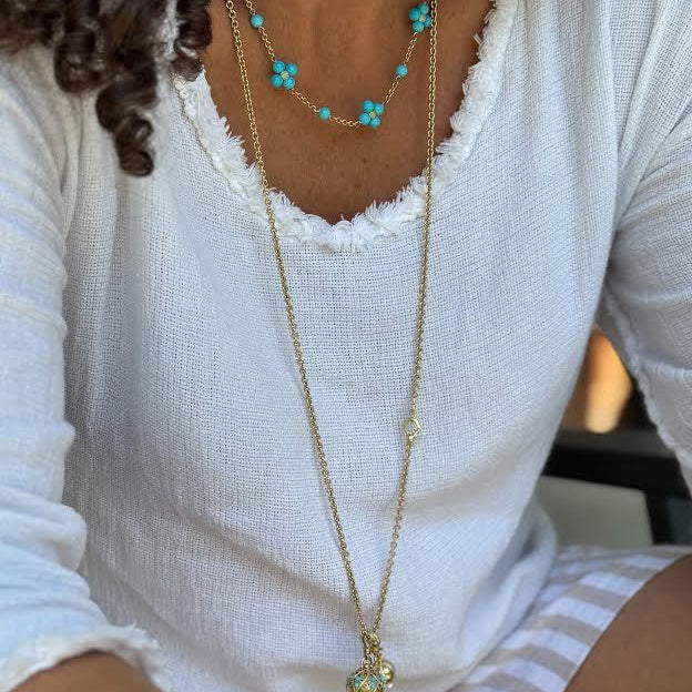 Yellow Gold Turquoise 'Sequence' Necklace