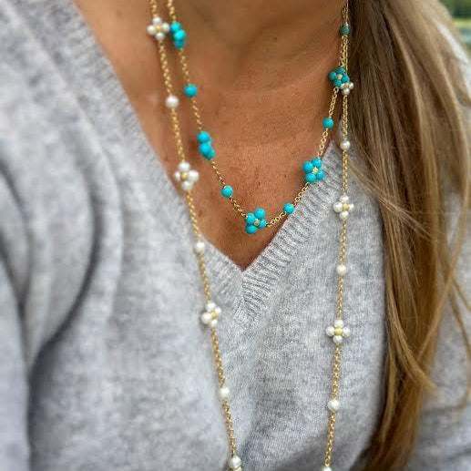 Yellow Gold Turquoise 'Sequence' Necklace