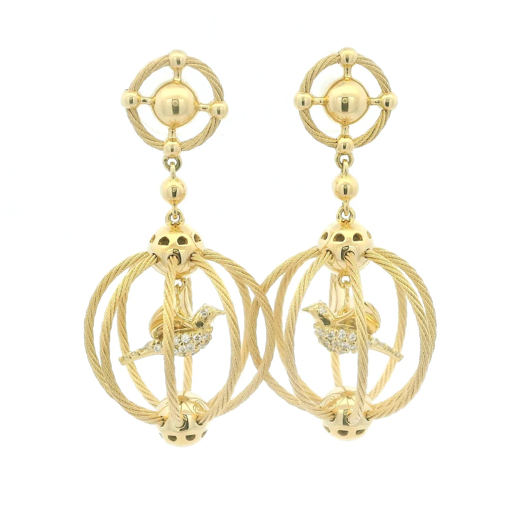 Yellow Gold and Diamond Birdcage Earrings