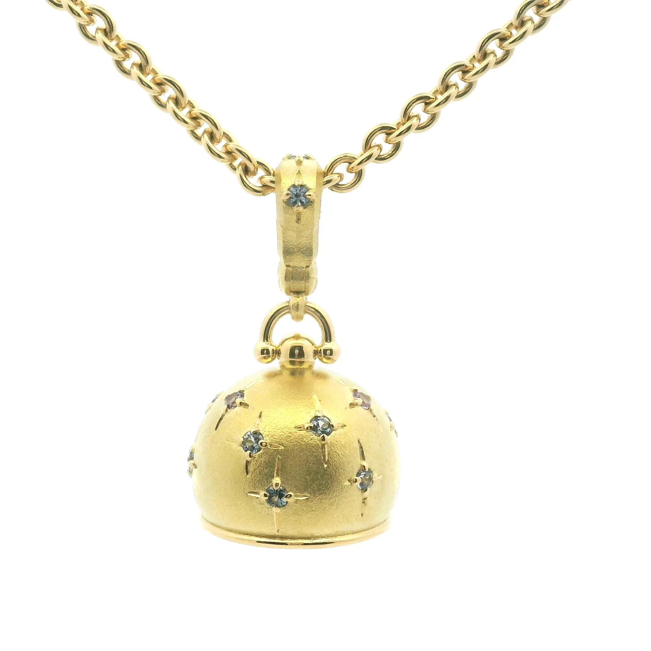 18 Karat Yellow Gold Spinel and Sapphire Meditation Bell