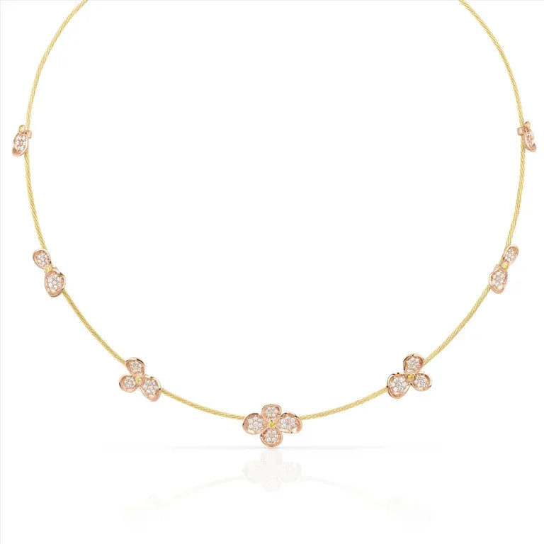 Yellow and Rose Gold Diamond Forget-Me-Not necklace