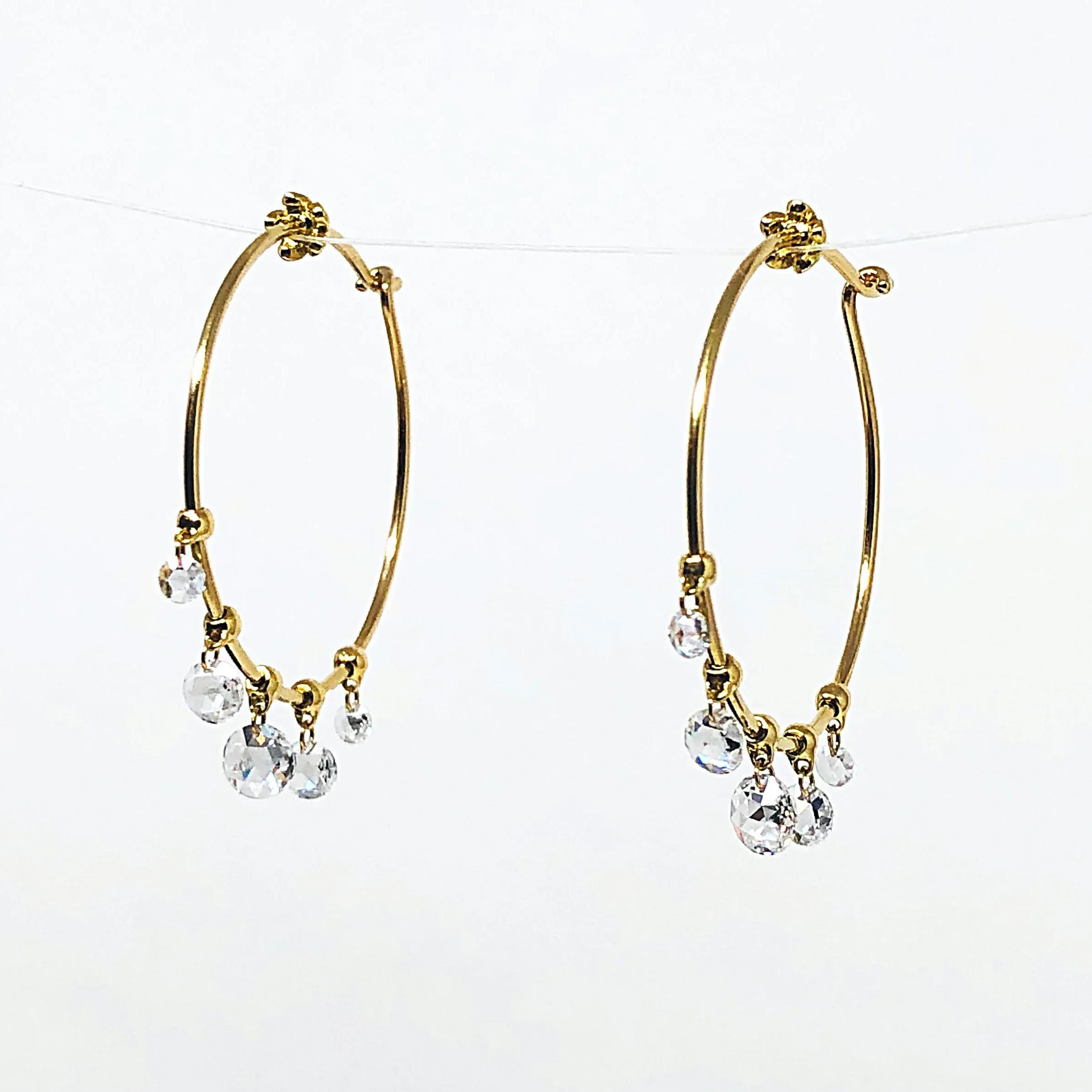 Rose Cut Diamond Briolette Hoops