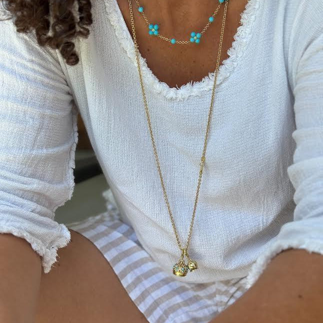 Yellow Gold Turquoise 'Sequence' Necklace