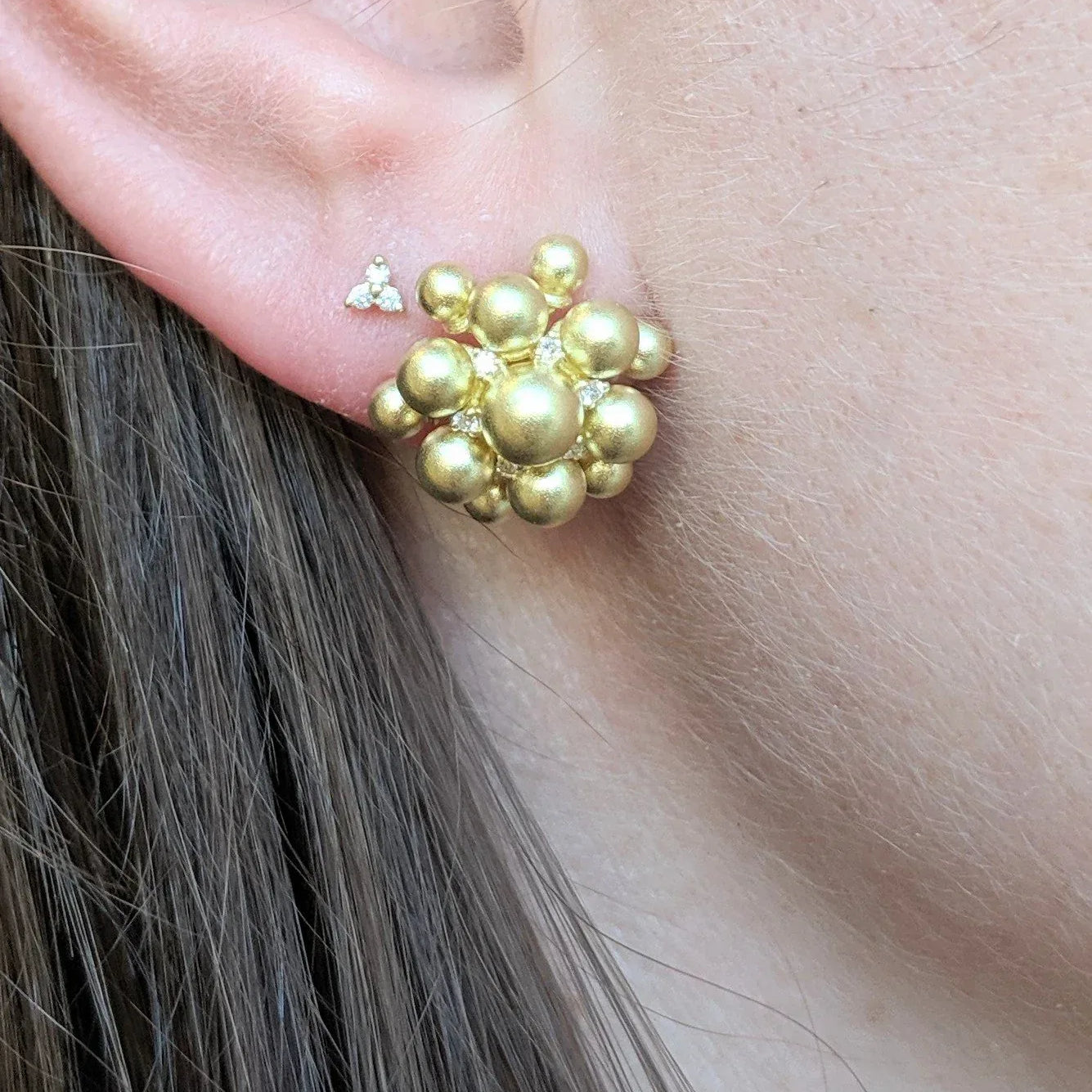 Yellow Gold, Diamond Bead Orbit Earrings