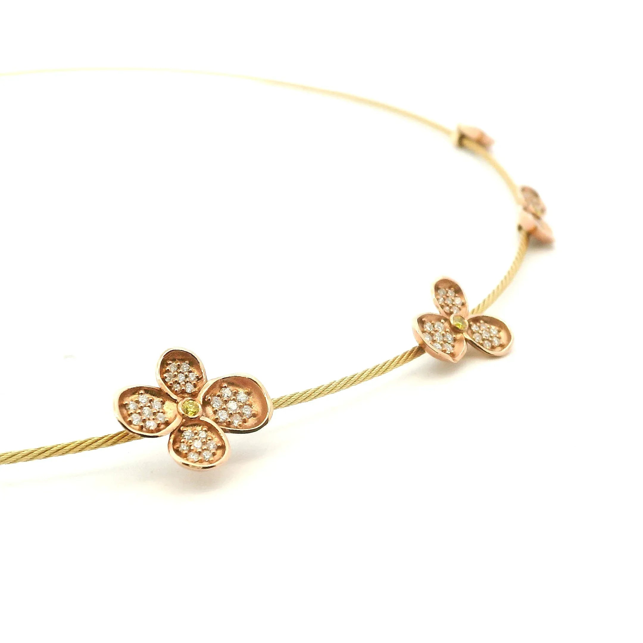 Yellow and Rose Gold Diamond Forget-Me-Not necklace