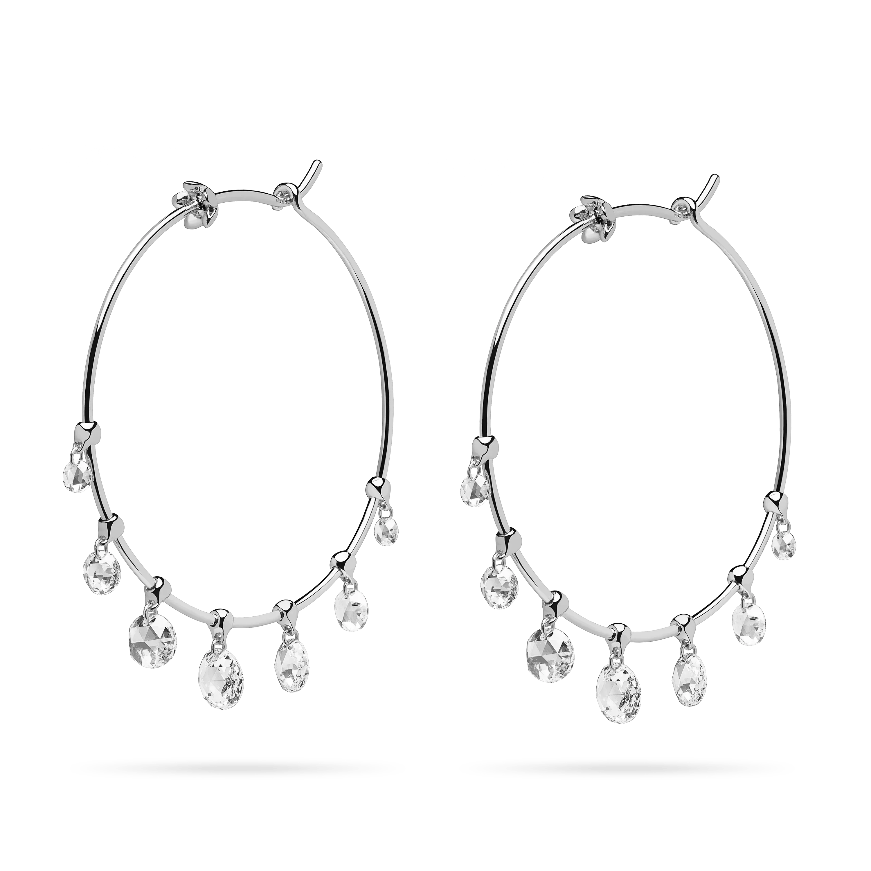 White Gold and Briolette Diamond Hoops