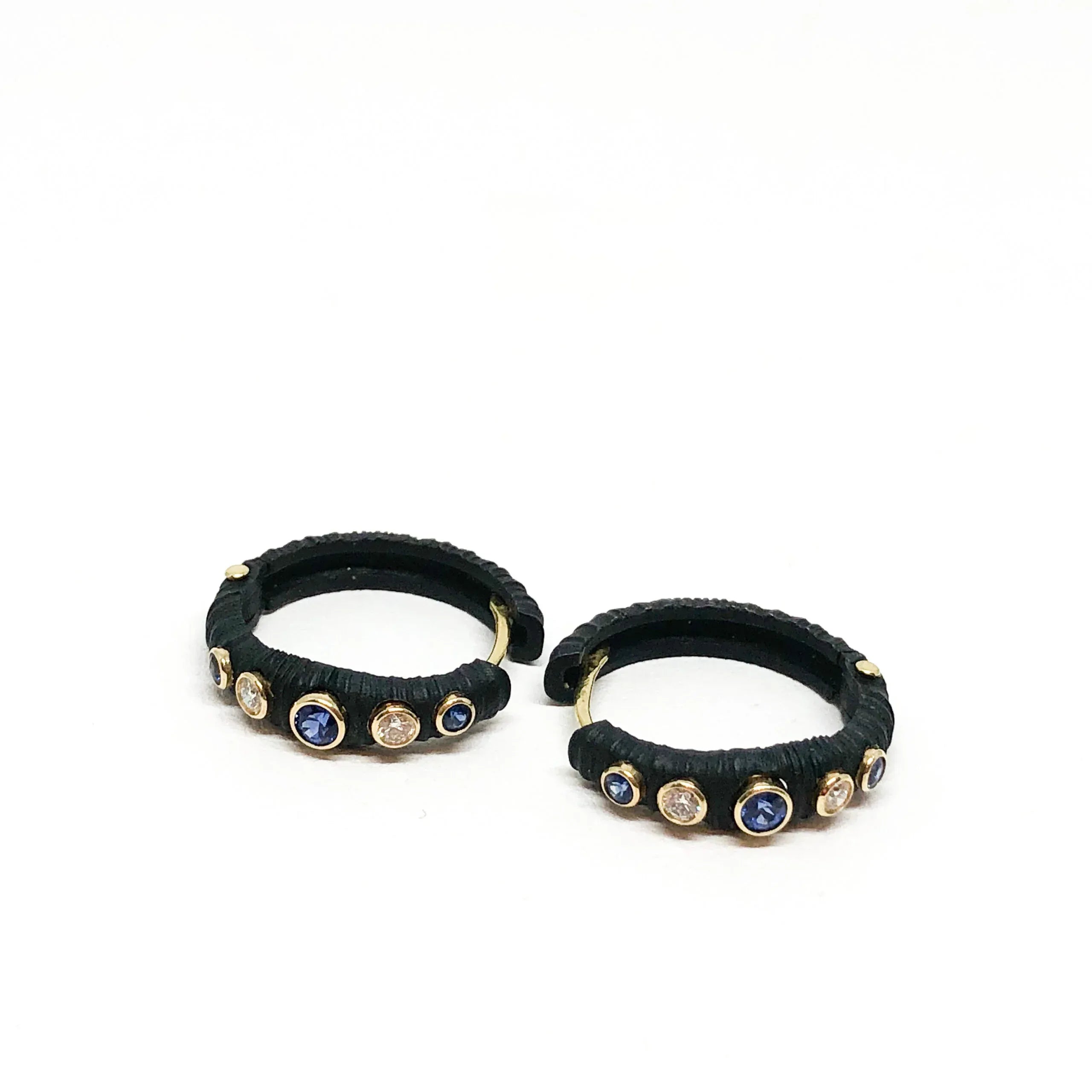Cobalt Chrome Sapphire and Diamond Snap Hoops