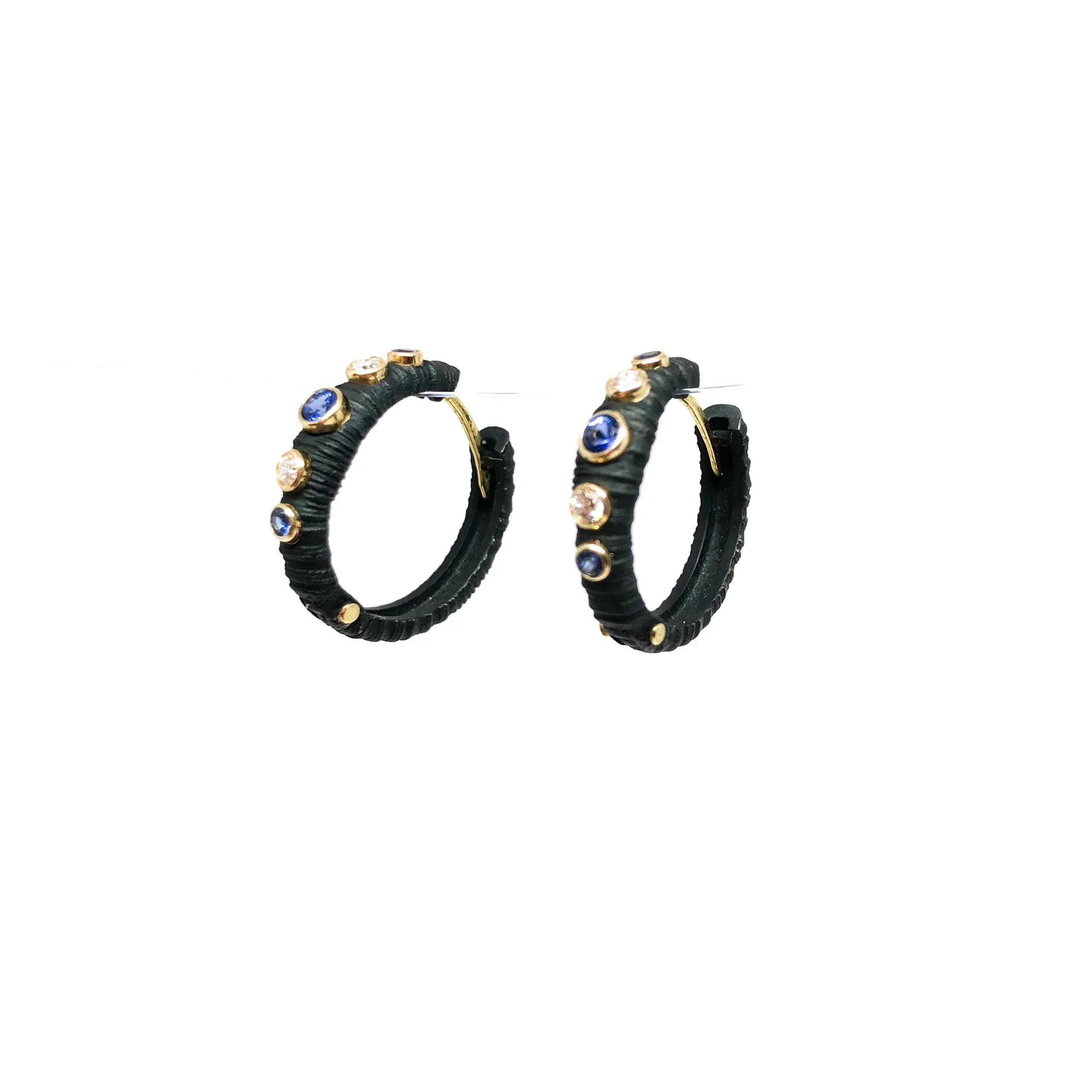 Cobalt Chrome Sapphire and Diamond Snap Hoops
