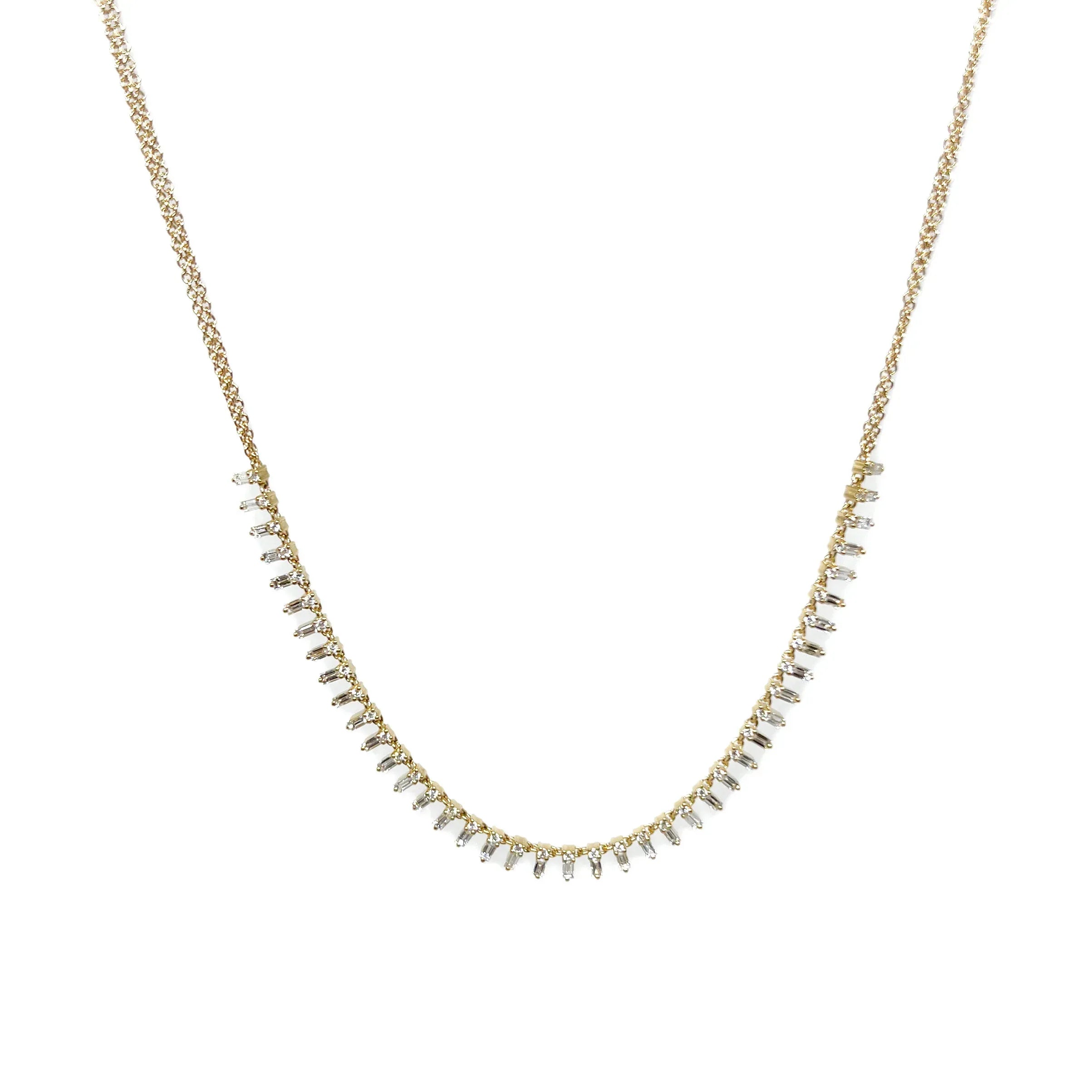 Yellow Gold Baguette Diamond Necklace