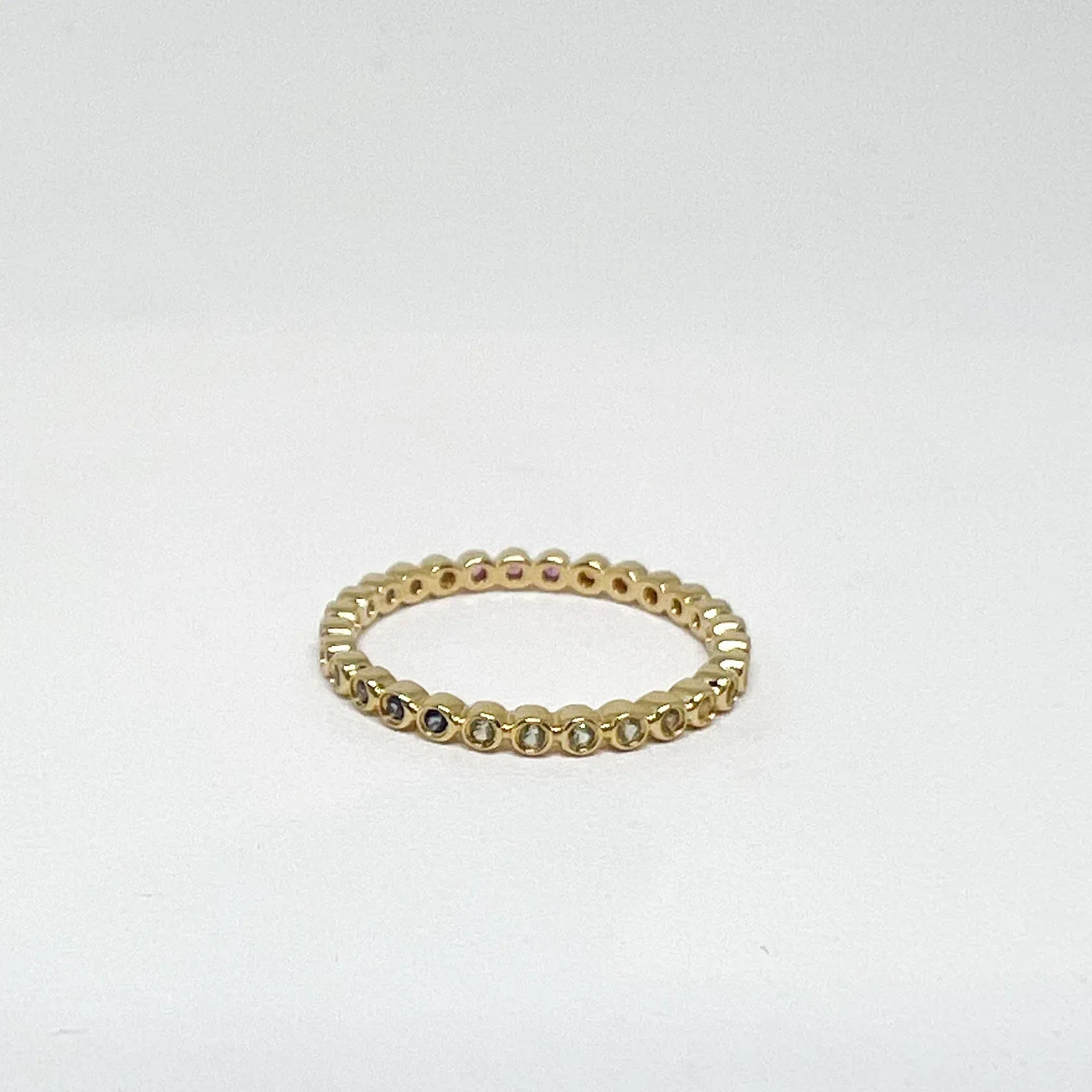 Yellow Gold and Rainbow Sapphire Bezel Ring