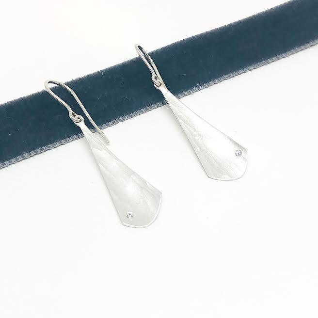 Matte Silver Small Diamond Orchid Earrings