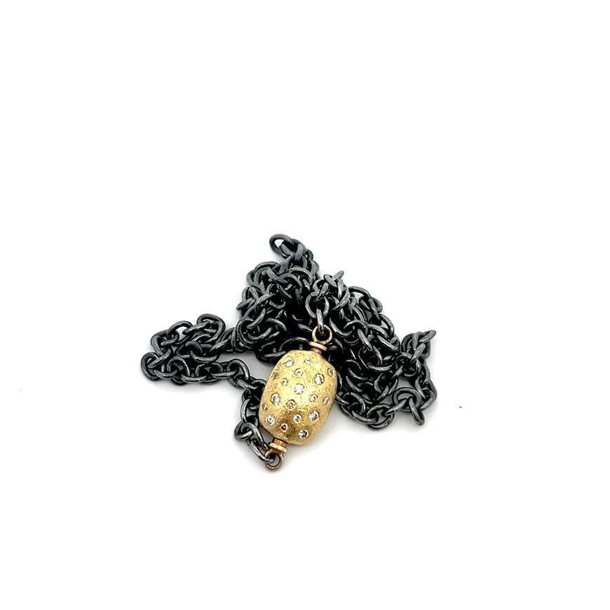 18 karat Yellow Gold, Oxidized Sterling Silver and Diamond Necklace Necklace