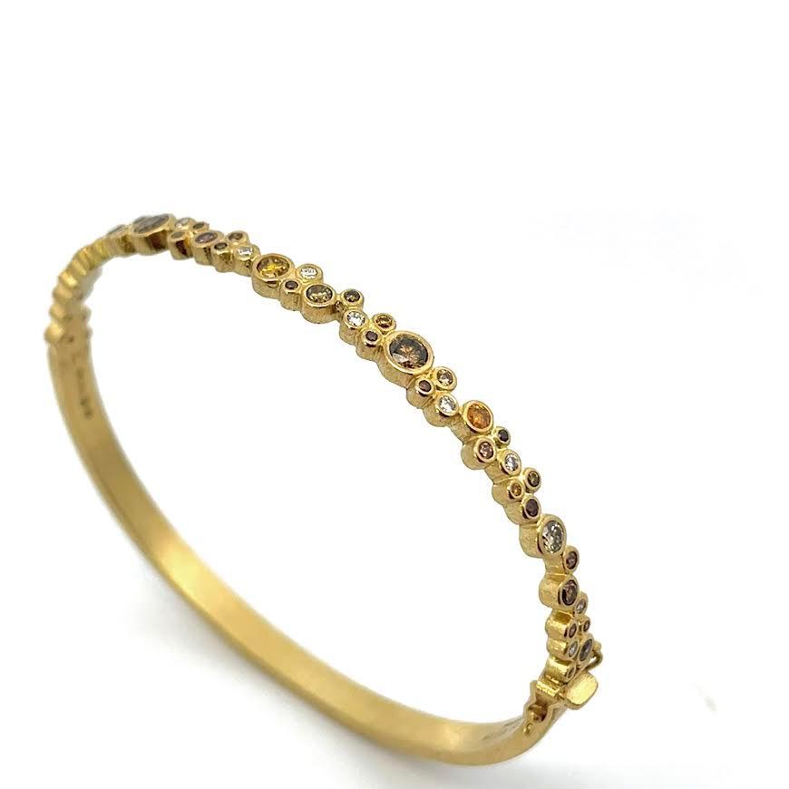 18 karat Yellow Gold and Scattered Diamond Hinge Bangle