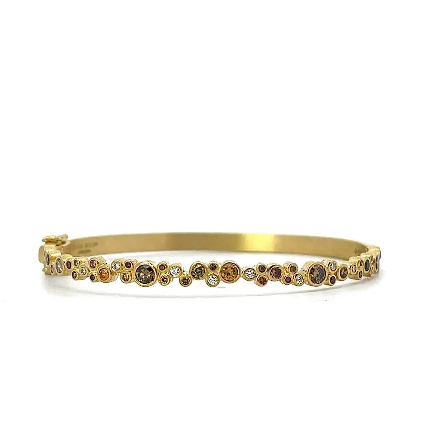 18 karat Yellow Gold and Scattered Diamond Hinge Bangle