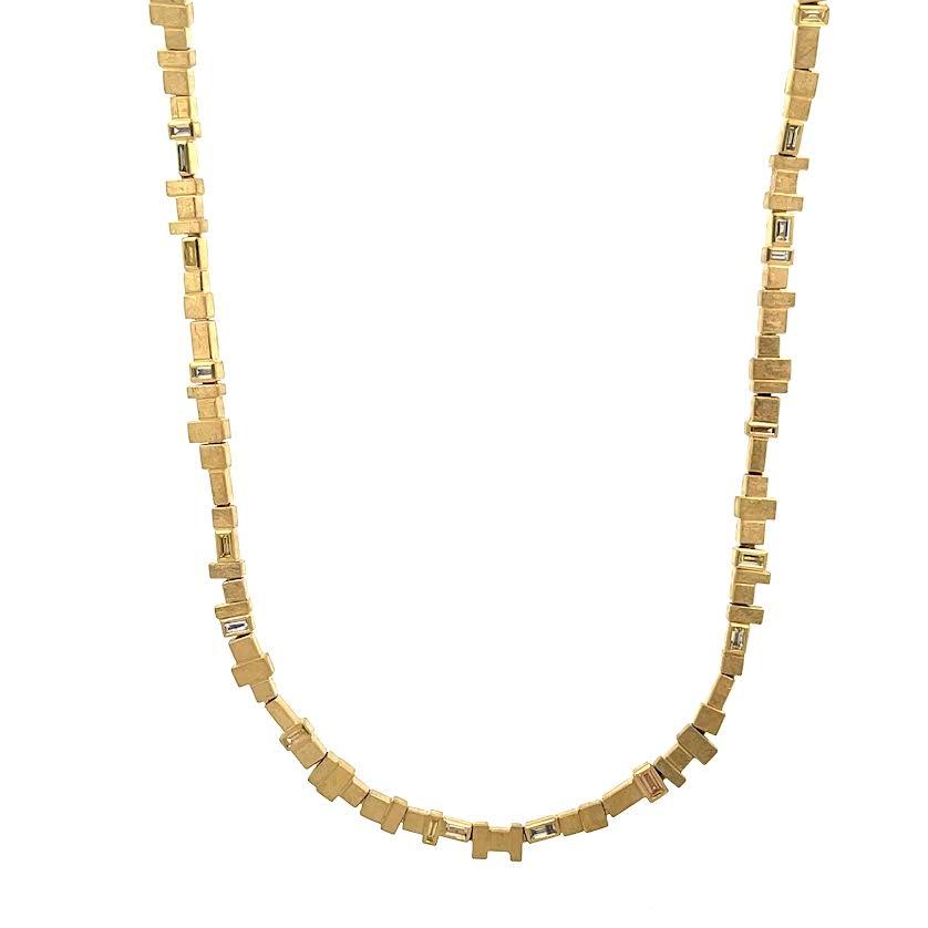 18 karat Yellow Gold and Baguette Diamond Necklace
