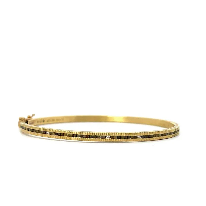 Gold and Raw Cube and Round Brilliant Diamond Cuff