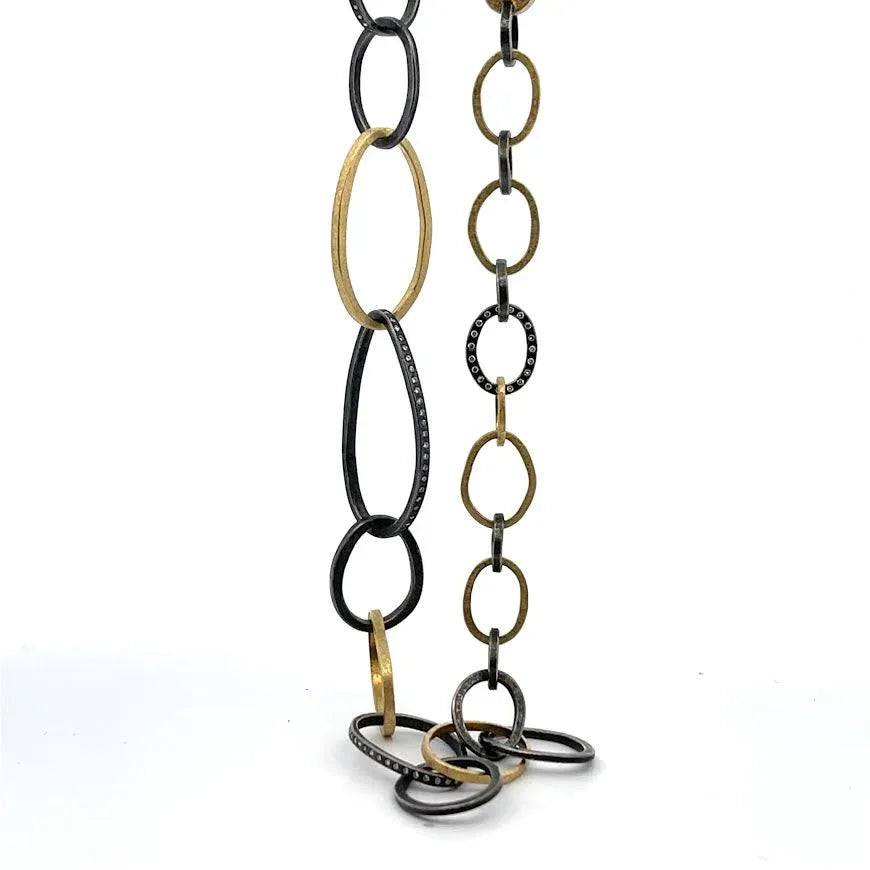 Diamond, 18 karat Yellow Gold and Oxidized Silver Chain Link Necklace