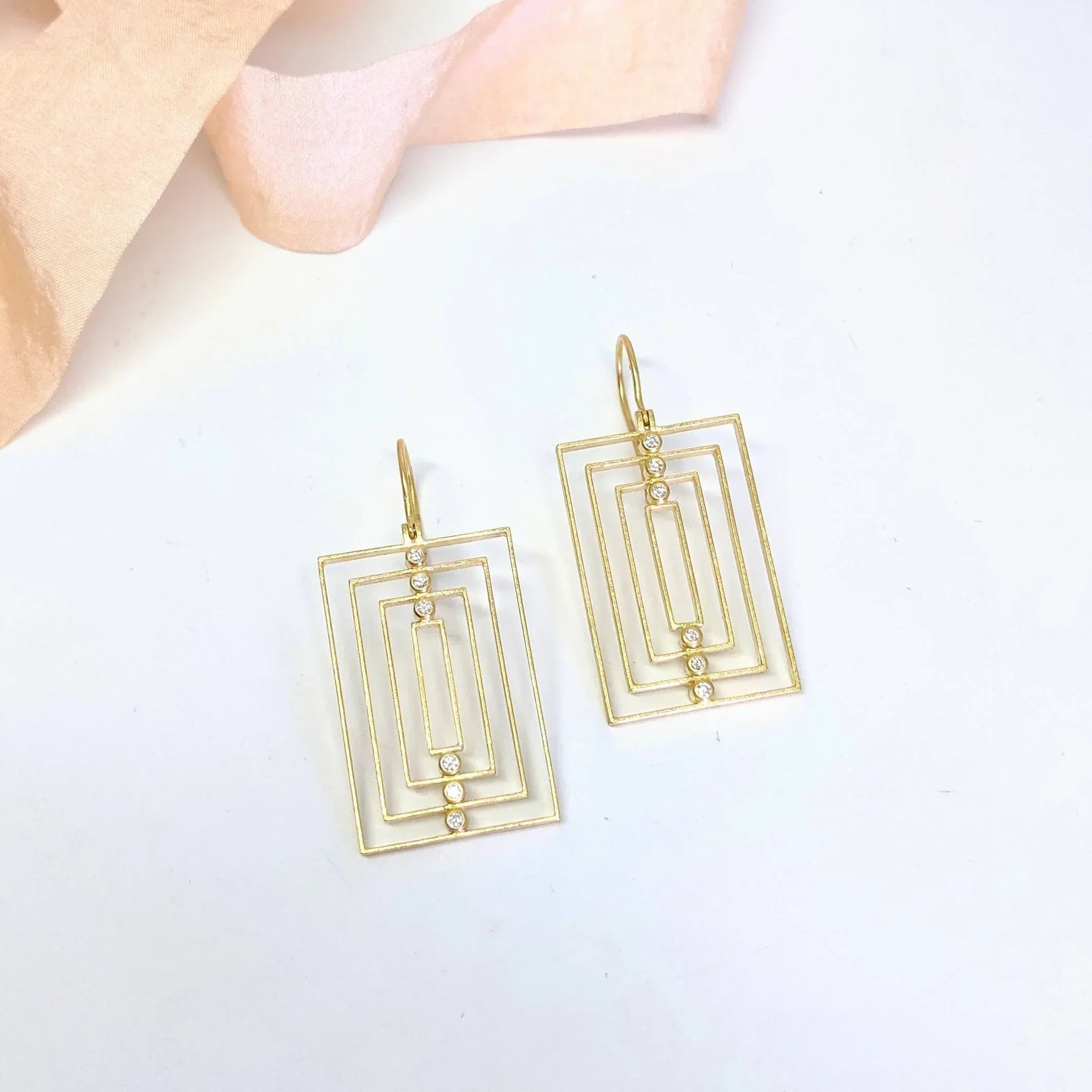 Rectangular "Ribbon" Earrings, Yellow Gold