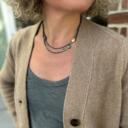 18 karat Yellow Gold, Oxidized Sterling Silver and Diamond Necklace Necklace