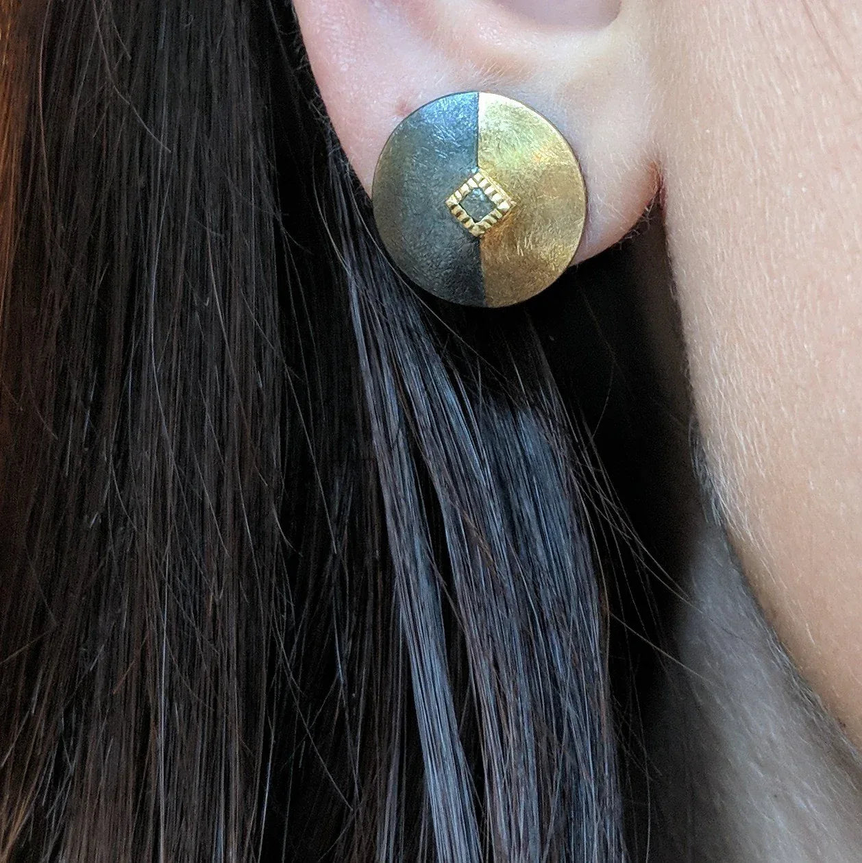Handforged Mixed Metal Shield Earrings