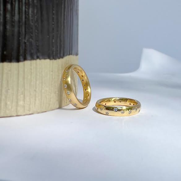 Yellow Gold and Diamond 4mm Satin Band