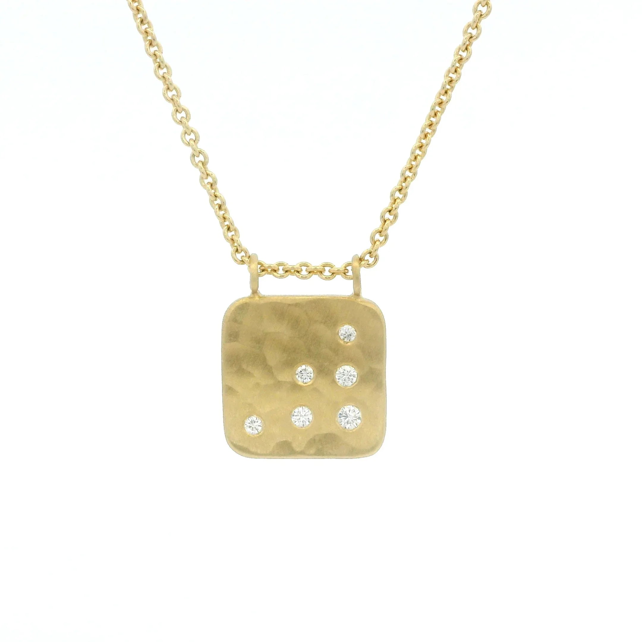 Yellow Gold and Diamond Hammered Cushion Necklace